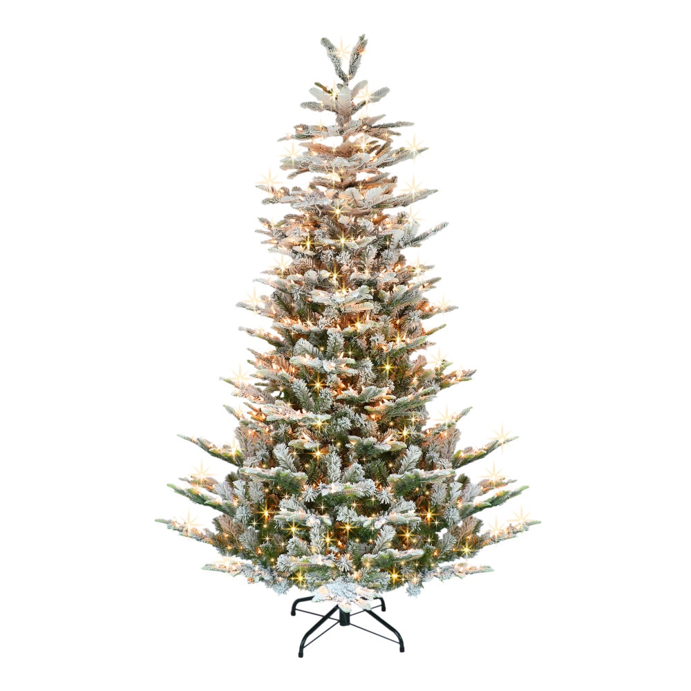 Puleo International APGFA-75LW7 7.5-ft Fir Pre-lit Flocked Artificial Christmas Tree with White LED Lights