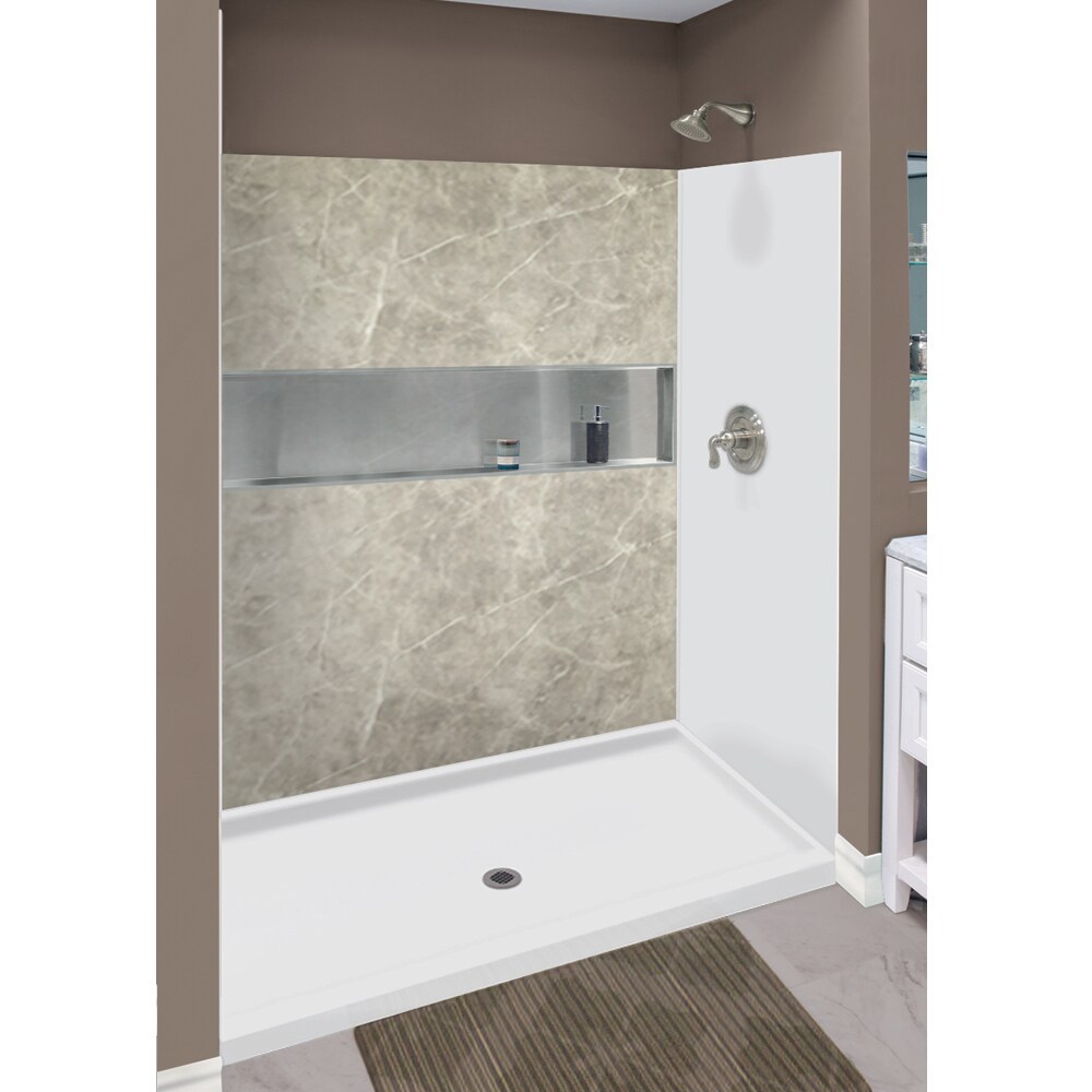 Transolid KSE603272-3142 Expressions White/Dover Stone 4-Piece 32-in x 60-in x 72-in Base/Wall Rectangular Alcove Shower Kit (Center Drain) Drain Included