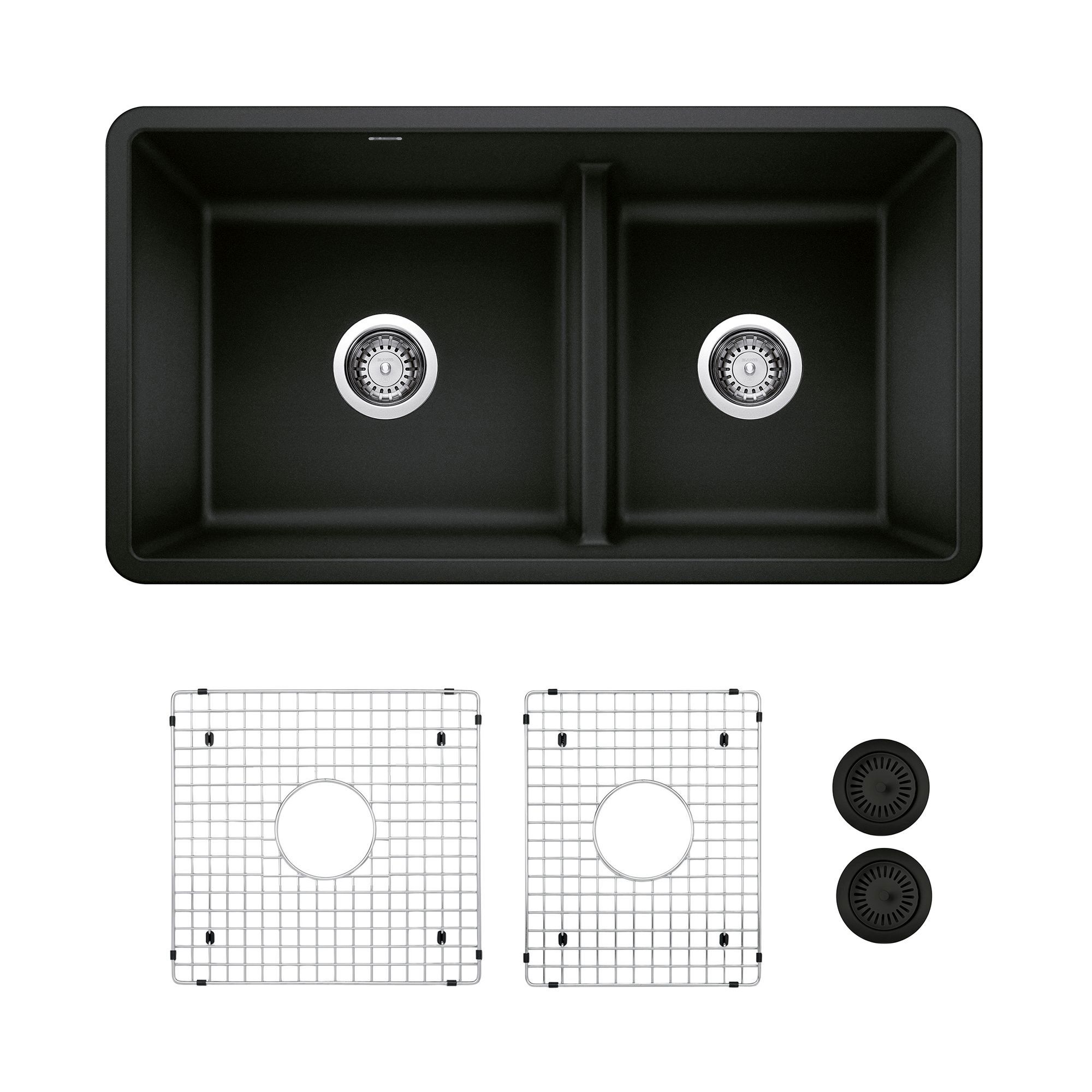 BLANCO KA-442925 Undermount 33-Inches x 18-Inches Granite Double offset bowl Kitchen Sink All-in-One Kit