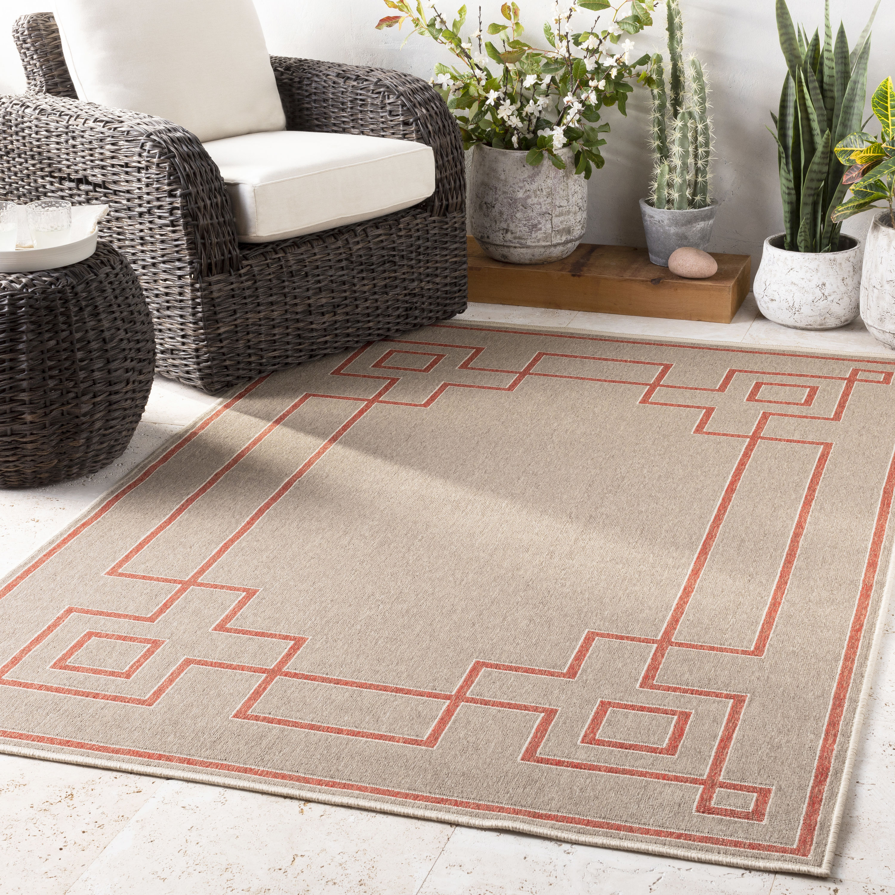 Surya ALF9633-69 Alfresco 6 x 9 (ft) Synthetic Camel Rectangular Indoor/Outdoor Solid Mid-Century Modern Area rug