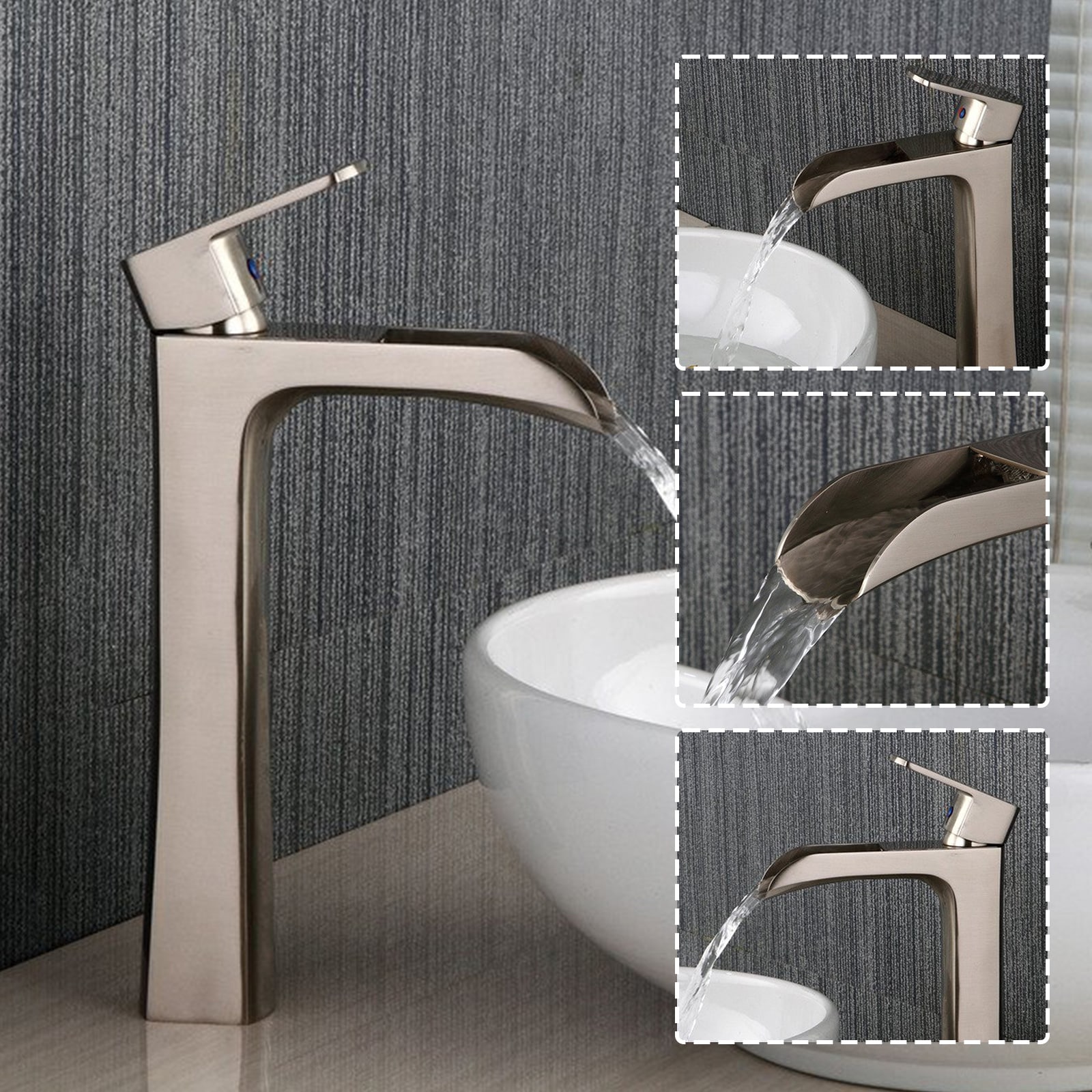 Bwe Brushed Nickel Vessel 1 Handle Watersense Waterfall Bathroom Sink Faucet With Drain A 96130 9560