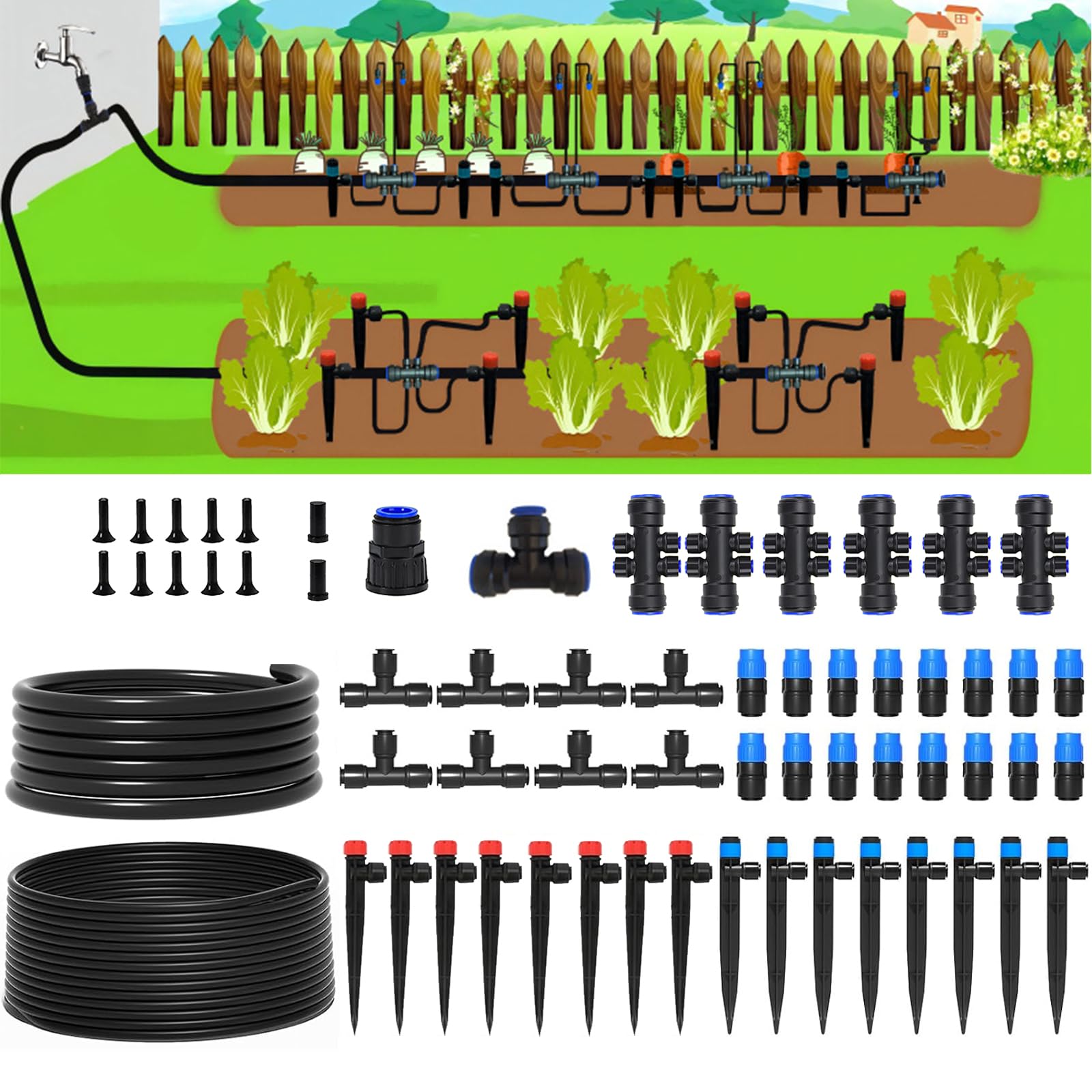 KIWDZFU Quick Connect Automatic Drip Irrigation System Kit 230FT Garden ...