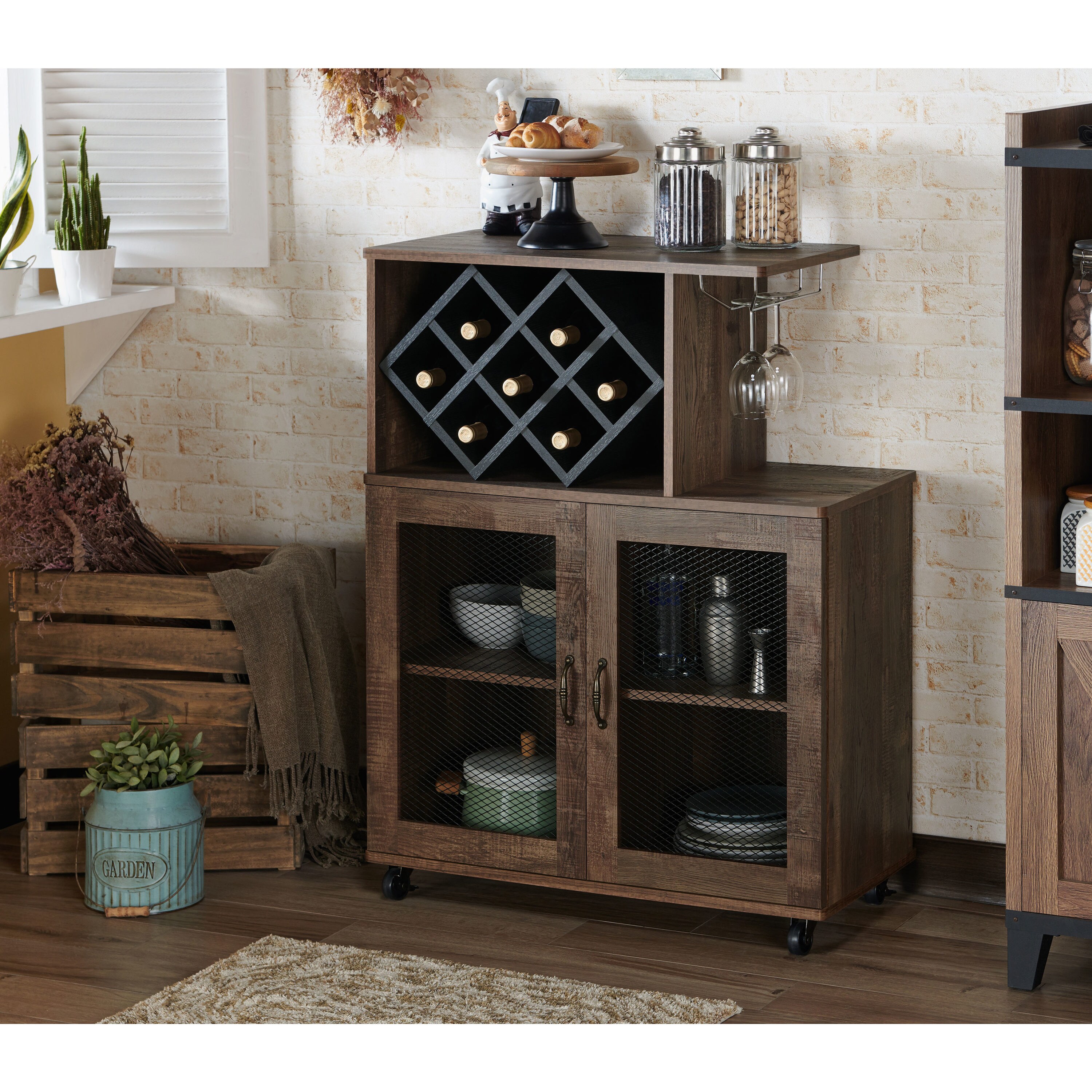 Tribesigns Brown Metal Base with Wood Top Kitchen Island (15.7-in x 31.5-in x 62.99-in) | HOGA-JW0107
