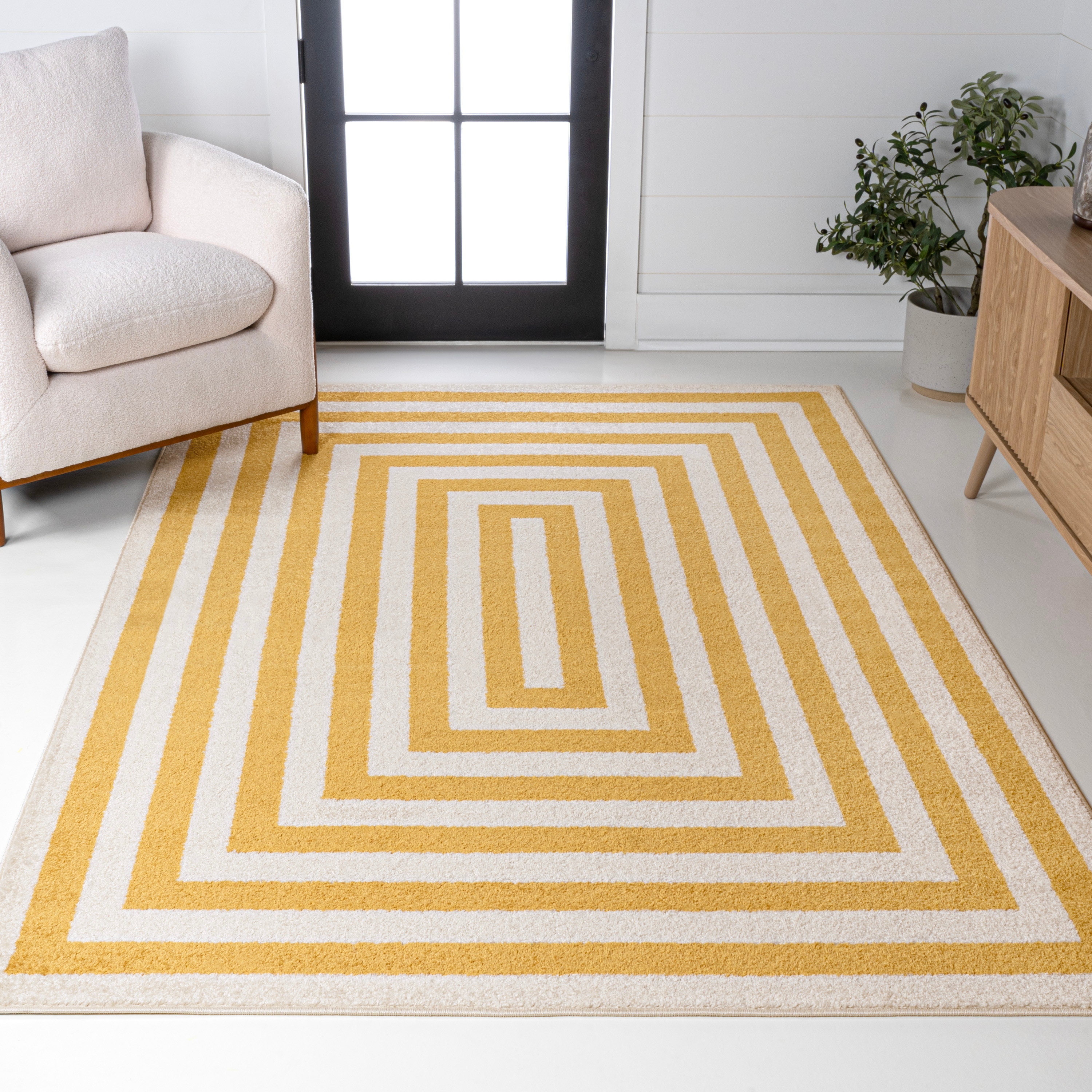 JONATHAN  Y MOH211G-4 MOROCCAN HYPE Bandol Mitre Stripe 4 x 6 (ft) Loomed Polypropylene Yellow/Ivory Rectangular Indoor Stripe Moroccan Area rug