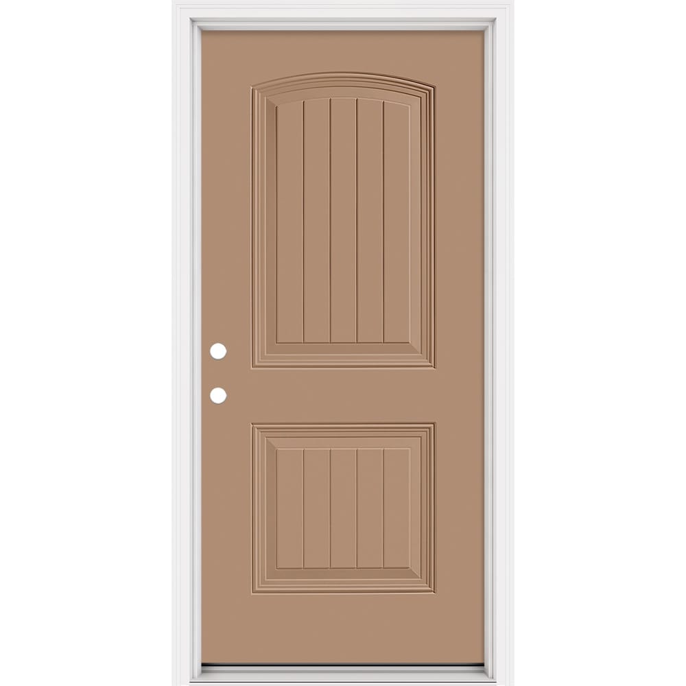 Masonite 321170 Steel Doors Series 36-in x 80-in x Steel No glass Right-hand inswing Warm Wheat Painted Prehung Front Door with Brickmould Insulating core
