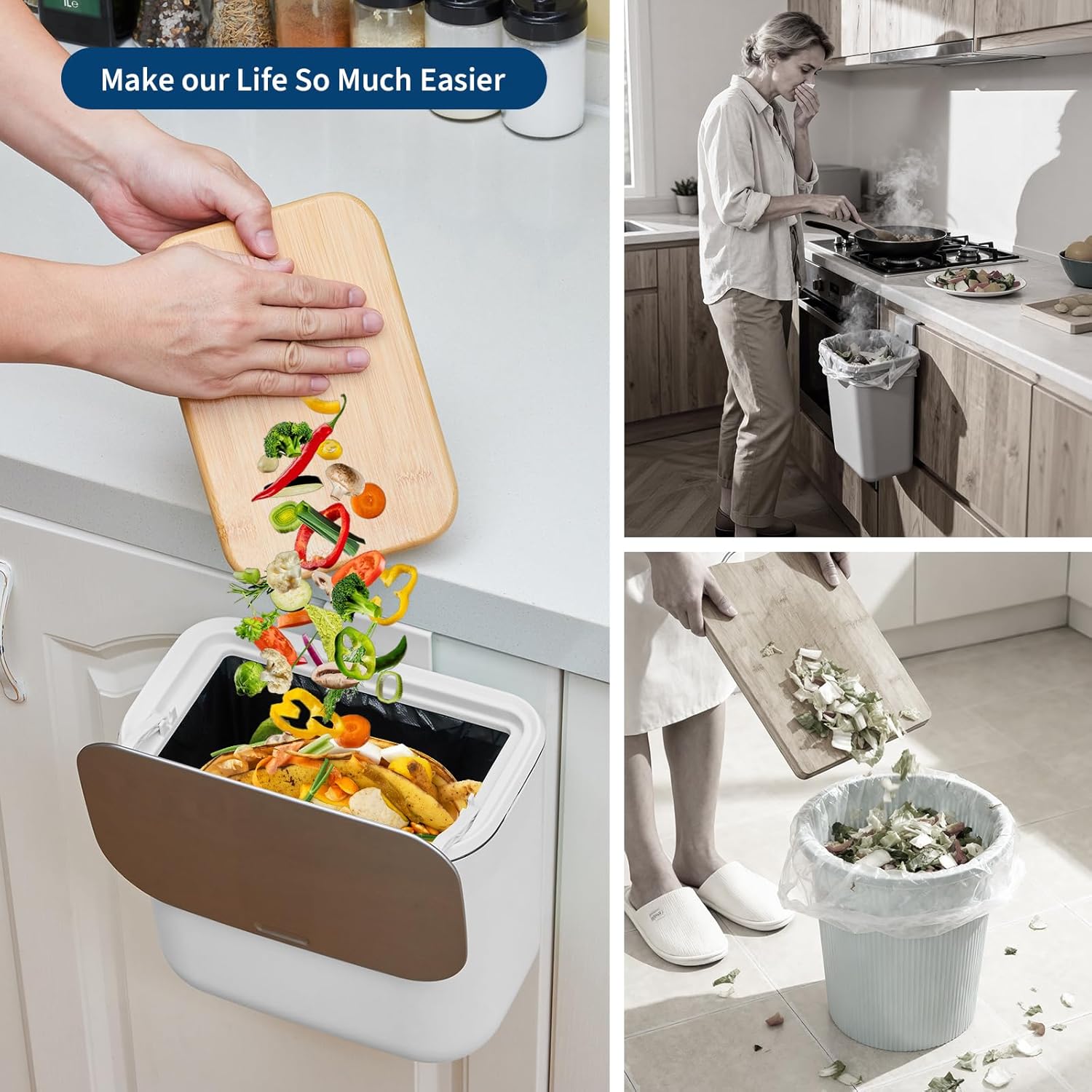 GAOMON 1.8 Gal Hanging Compost Bin for Kitchen Under Sink Cabinet Door ...