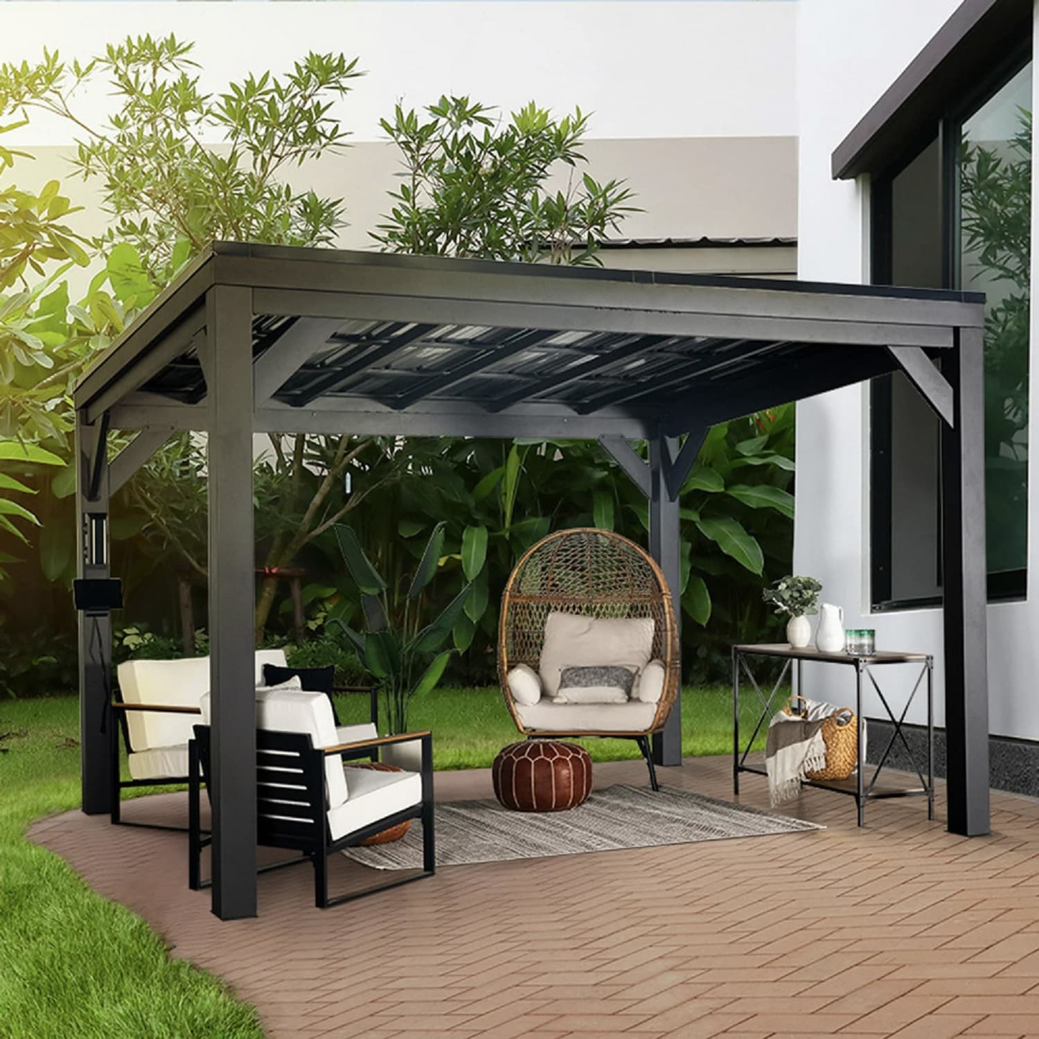 Backyard Discovery 2306080COM 9-ft x 12-ft Black Rectangle Gazebo with Hardtop Steel Roof