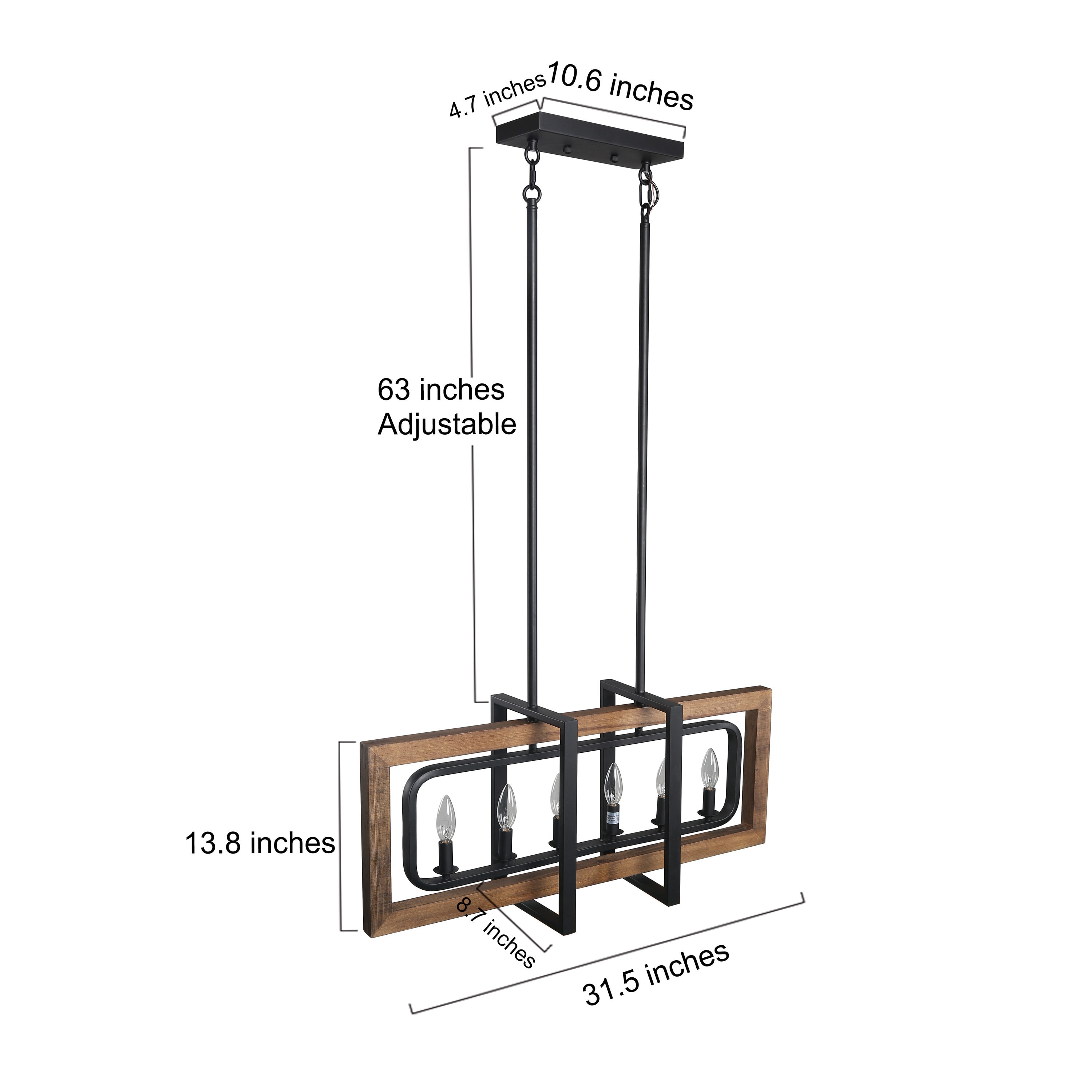 LNC Titus 6-Light Matte Black and Brown Wood Farmhouse Linear LED Hanging  Kitchen Island Light