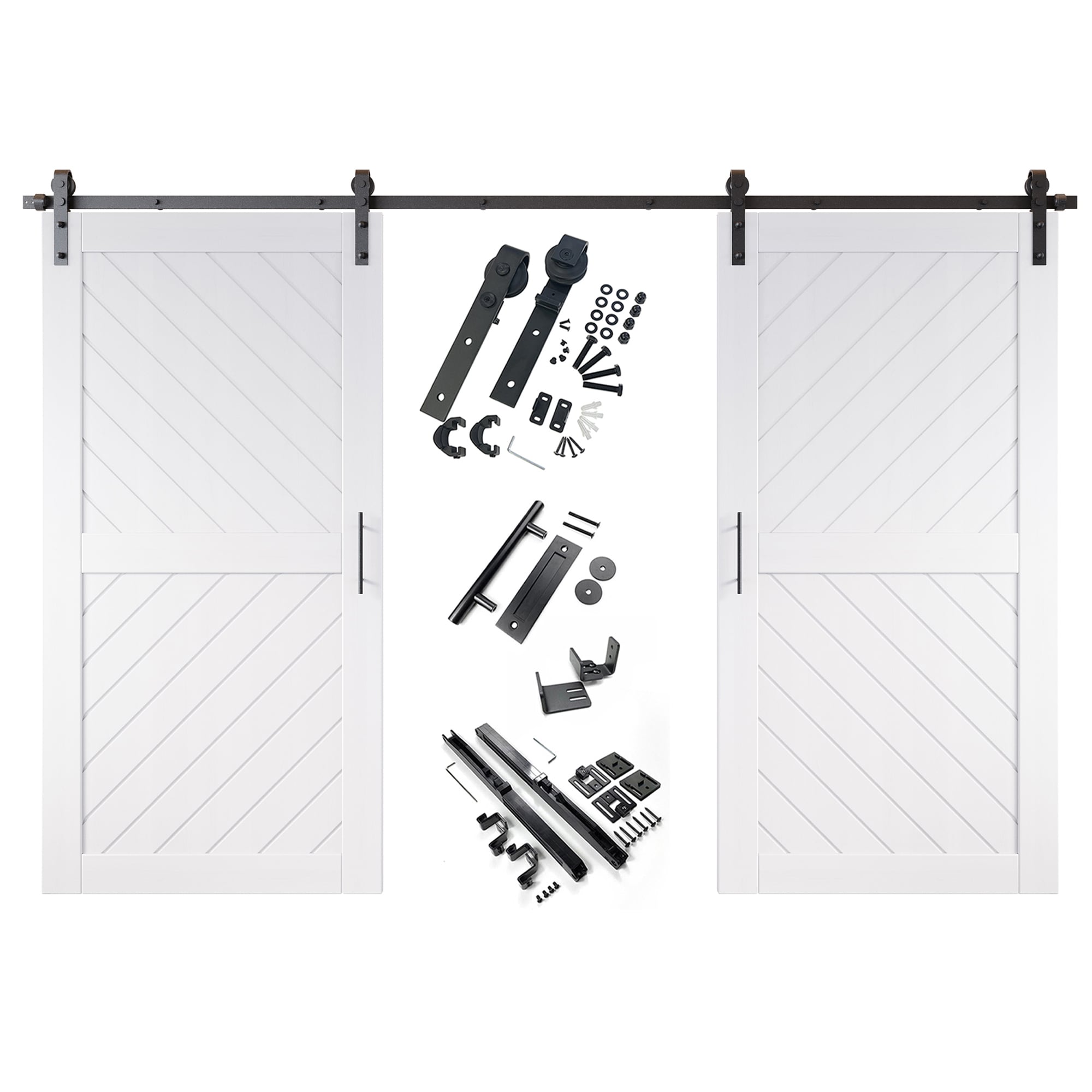 HOMACER YT2H156C-XT4-3680-WH 36-in x 80-in White Prefinished Non-standard Pine Wood Solid core Double Barn Door (Hardware Included)