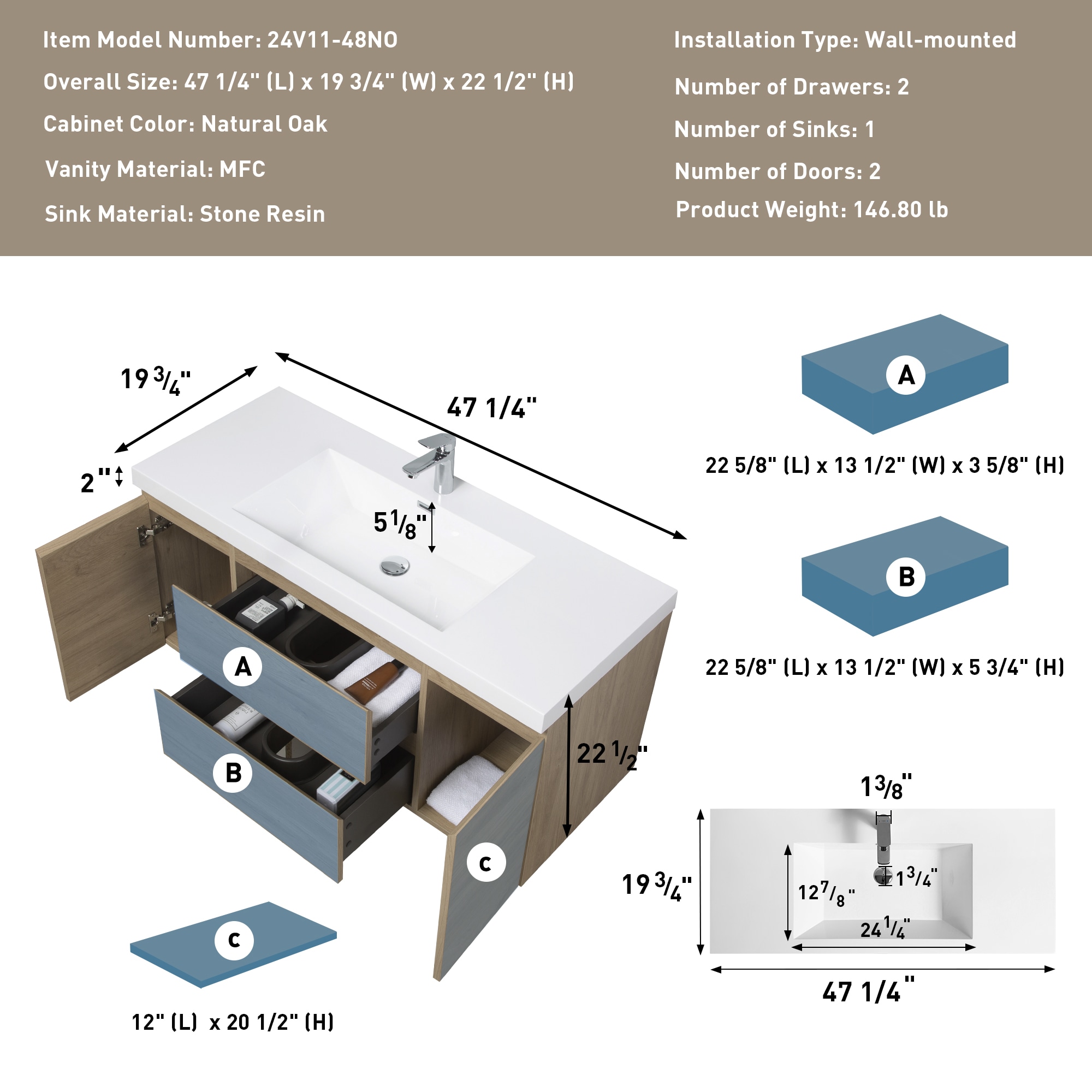 CASAINC MS-20048-CAB-WH-1 Bath-Vanity-Combo - View #2