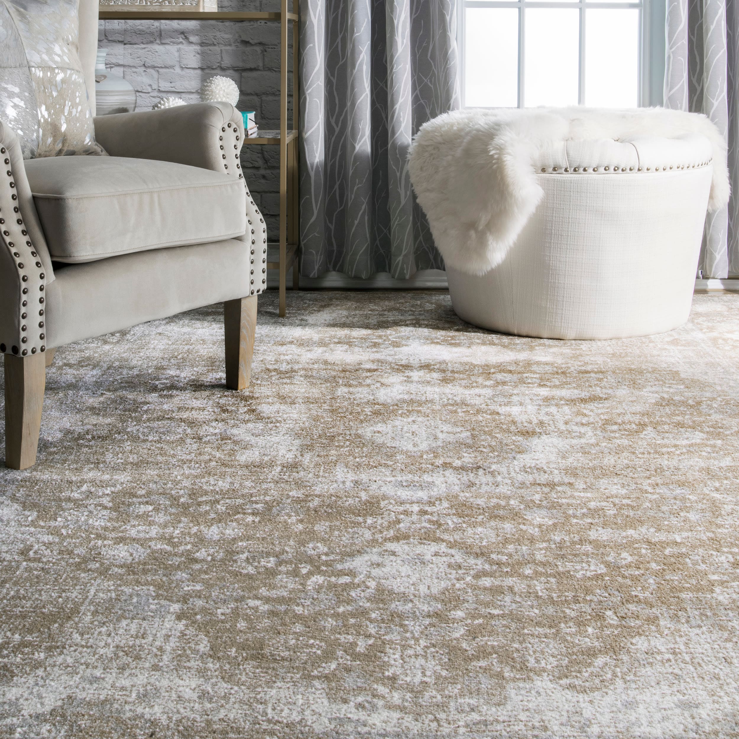 Lindsay Vintage Brown Synthetic 5' x 7' Easy-Care Area Rug