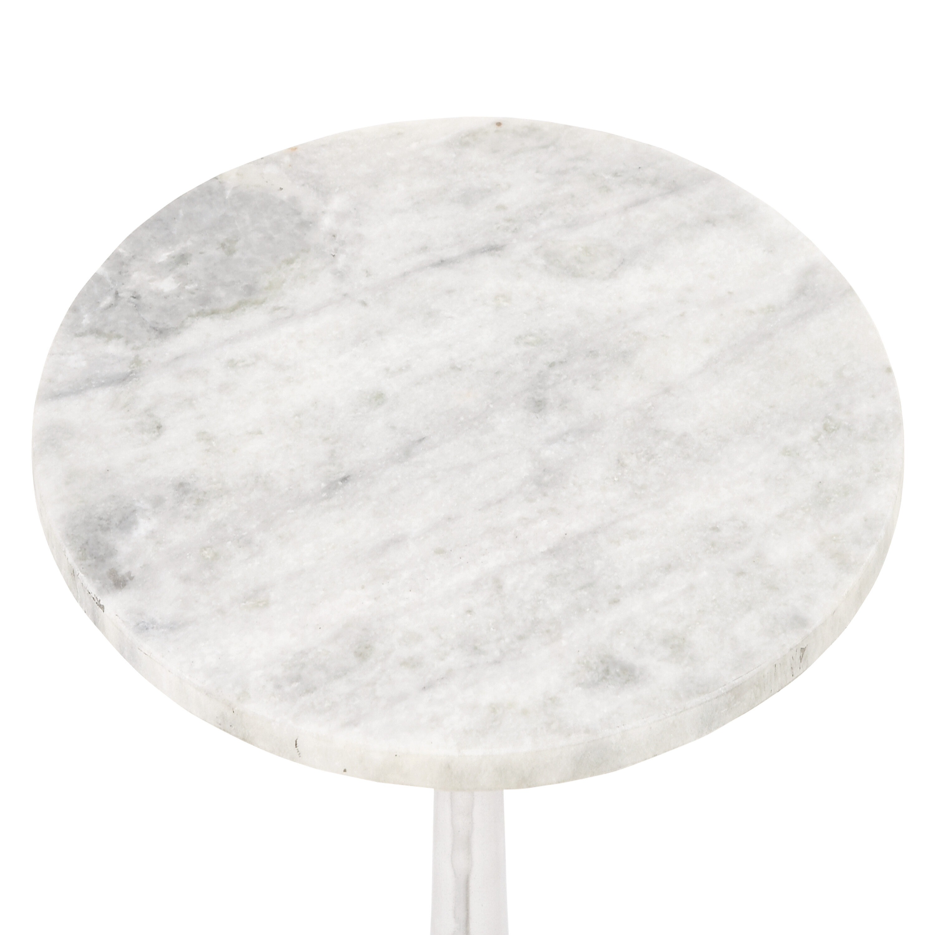 White Marble and Silver Aluminum Round Accent Table