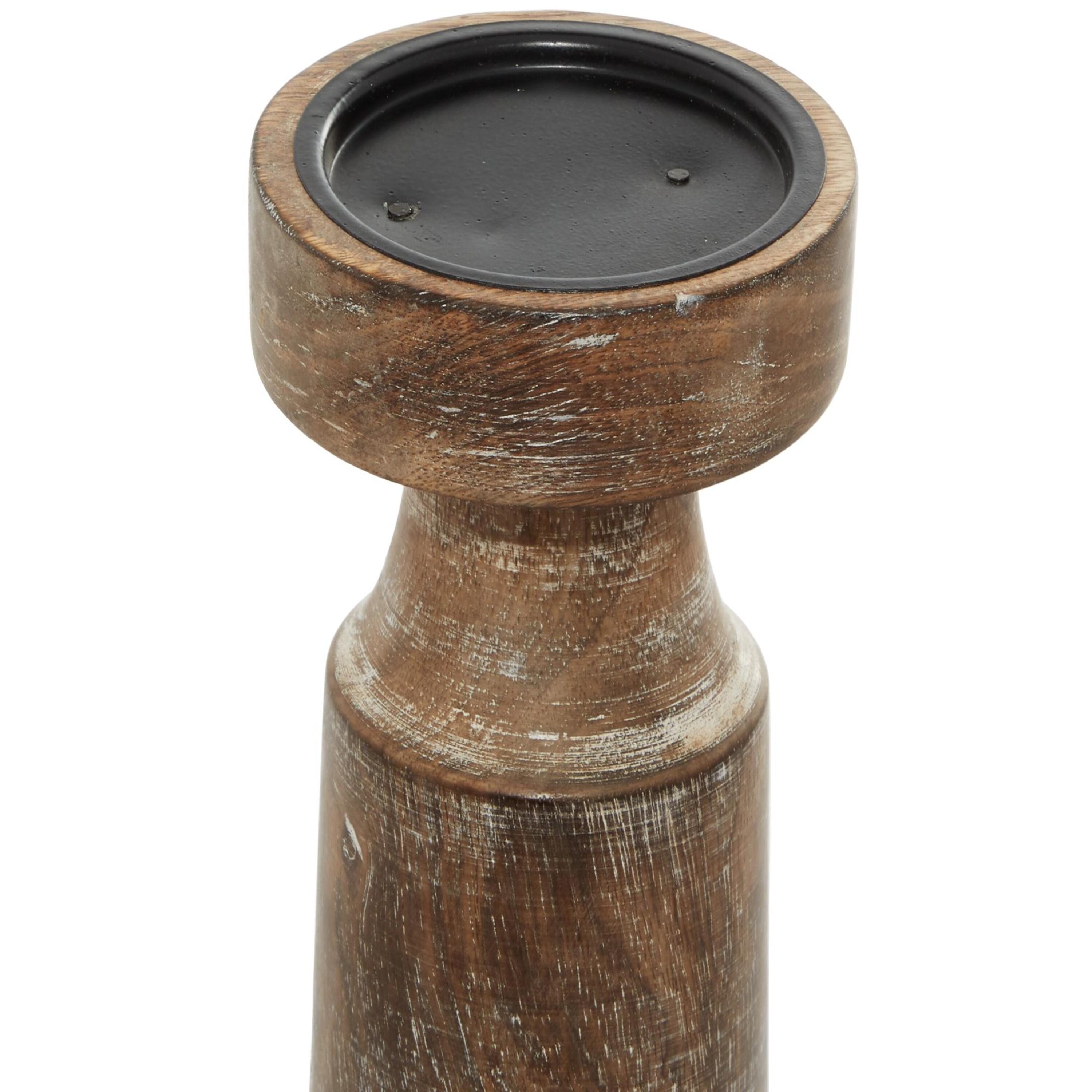 Dark Brown Mango Wood Coastal Candle Holder Set