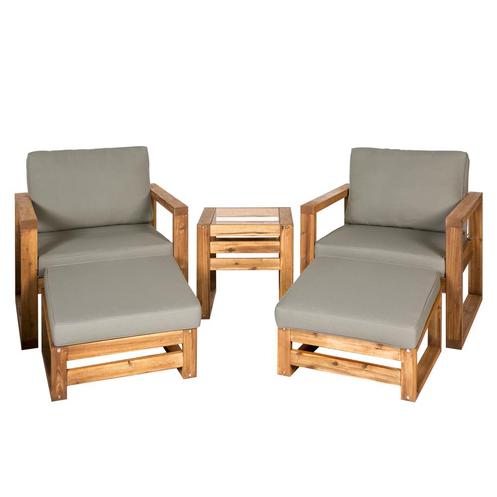 Walker Edison LWWHUD5CH 5-Piece Patio Conversation Set with Gray Cushions