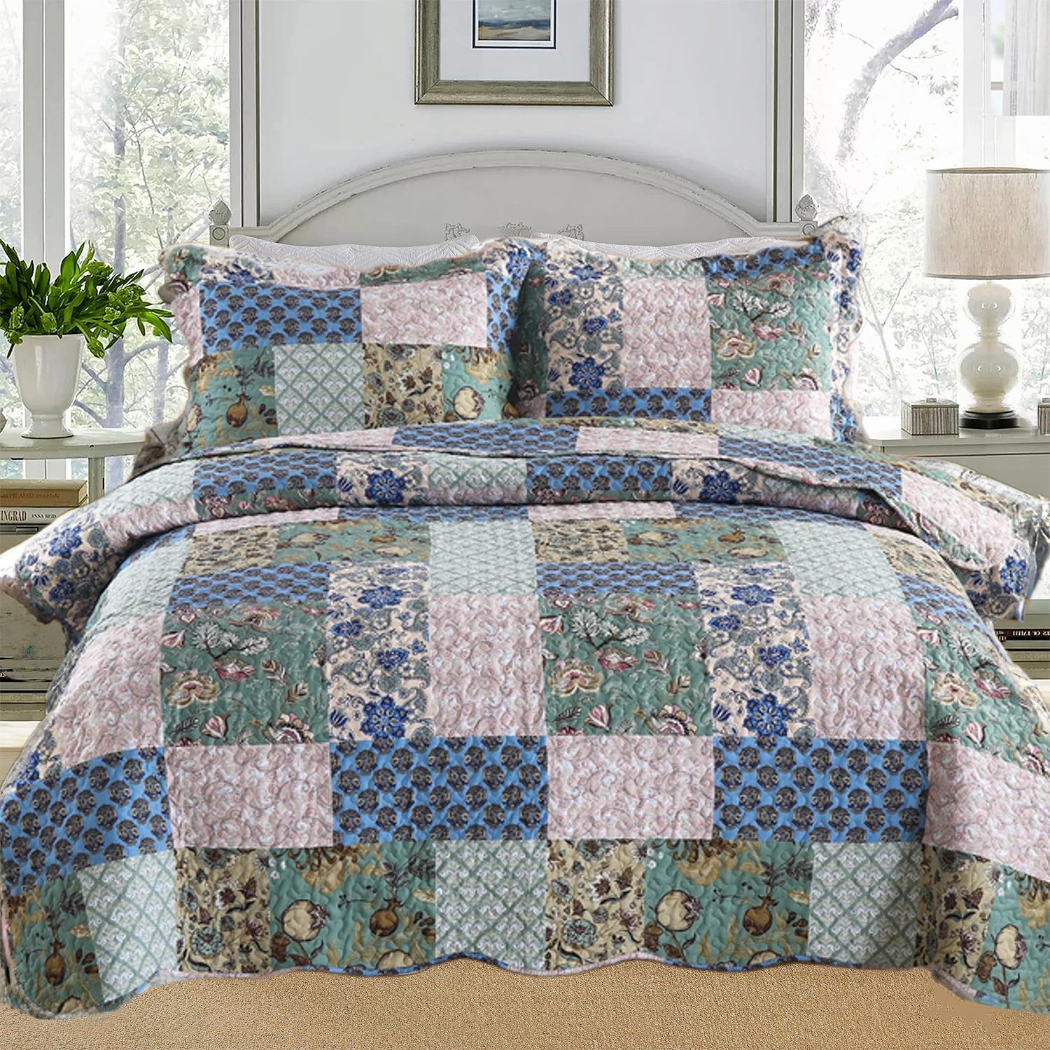 MarCielo B026 3-Piece Floral Print King Size Quilt Set #B026-K