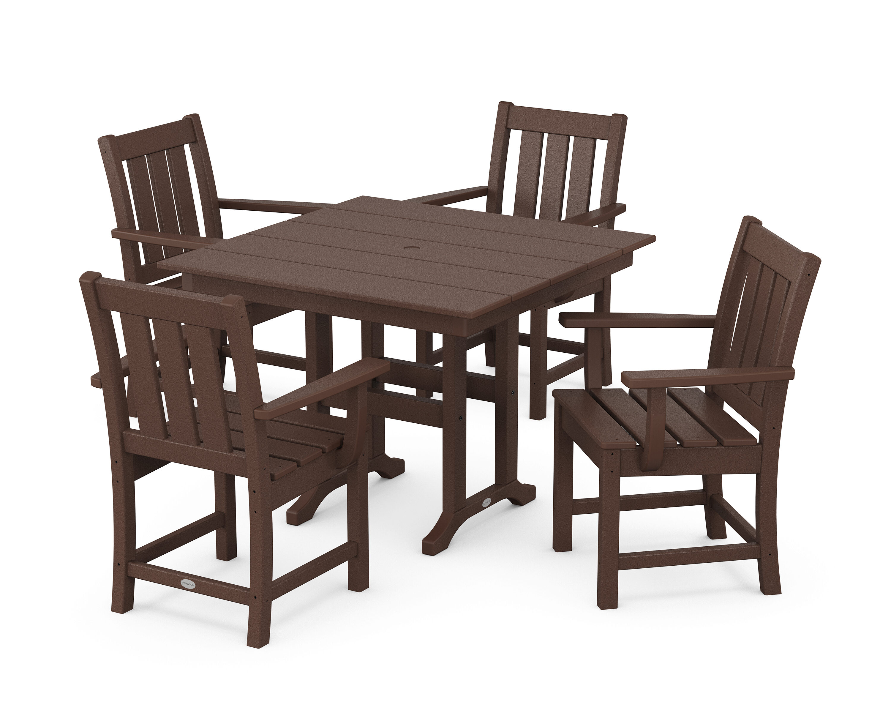 POLYWOOD PWS2082-1-MA Oxford 5 -Piece Mahogany Patio Dining Set Plastic Square Table with 4 Stationary Chairs