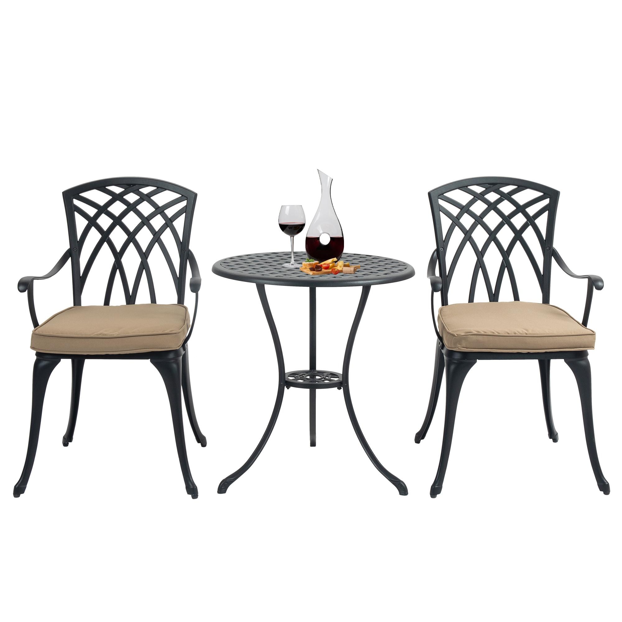 Bayfeve BFAOS-4063-SW Bistro Table Set 3 -Piece Black Bistro Patio Dining Set Aluminum Round Table with 2 Stationary Chairs