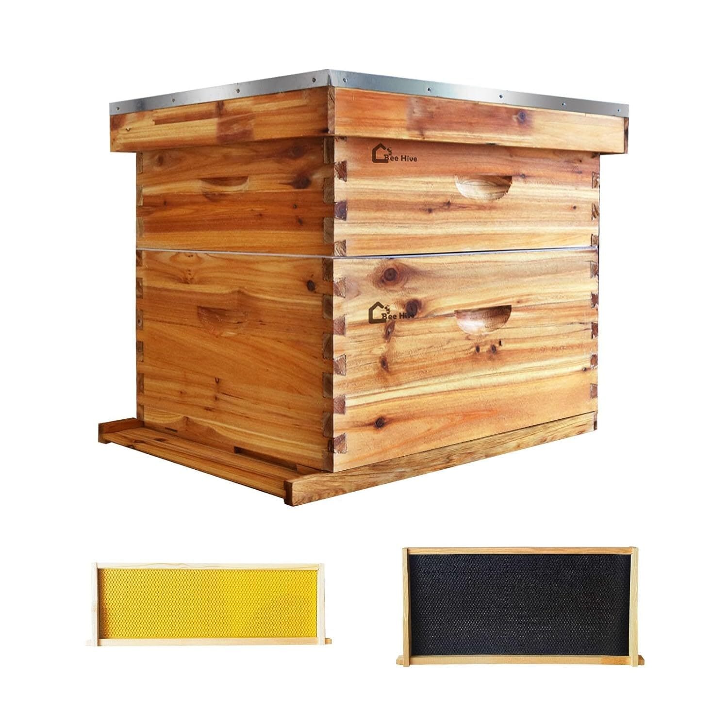 Qeetex GGL-PPG-33BKKVAB 10-Frame Beehive Starter Kit with 1 Deep Brood Box and 1 Medium Honey Super Pre-Waxed Frames Foundations Ideal Beginner Beekeeping Supplies for Honey Bees
