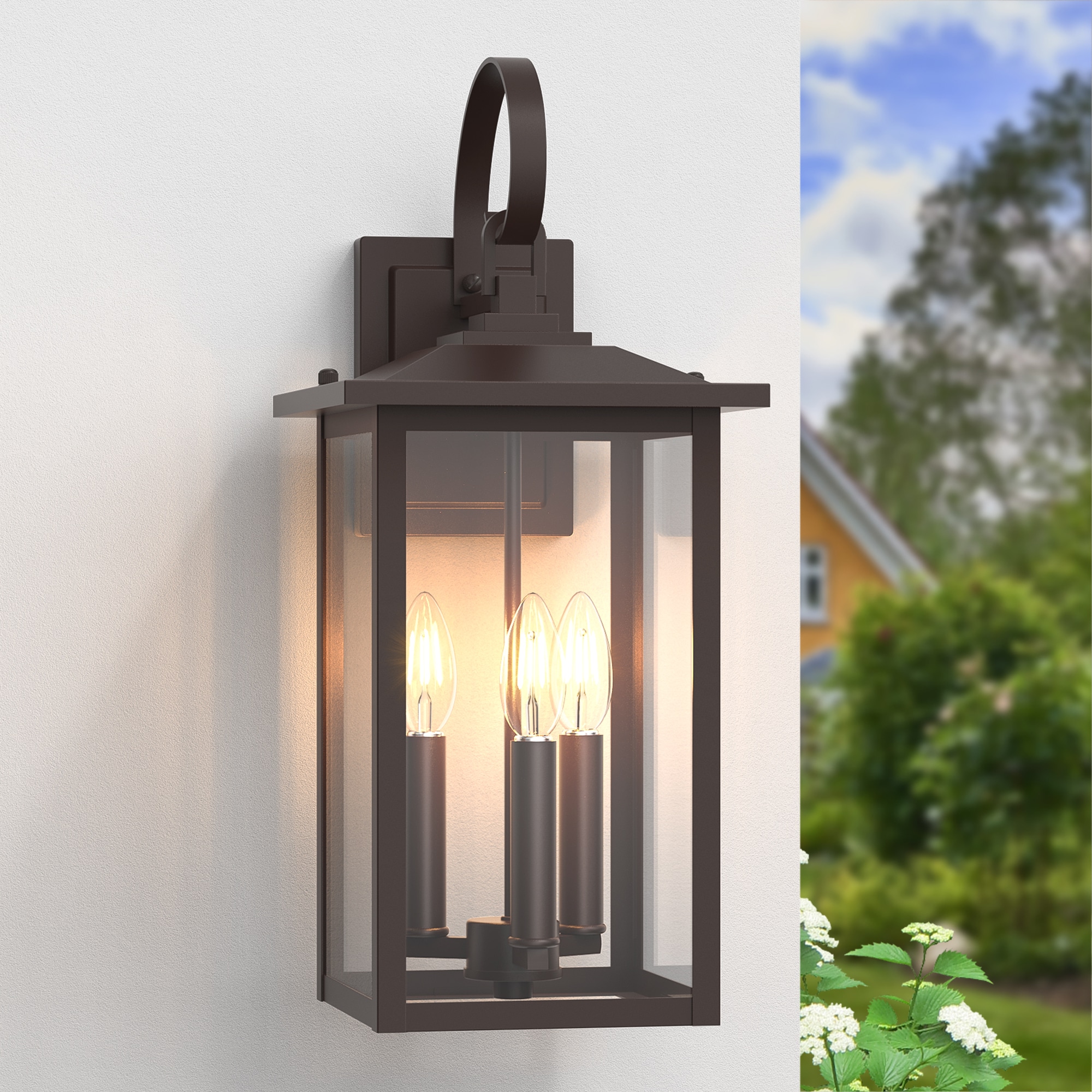 Maxax Montpelier 3 -Light 20-in H Oil-rubbed Bronze Hardwired Dusk to Dawn Outdoor Wall Light