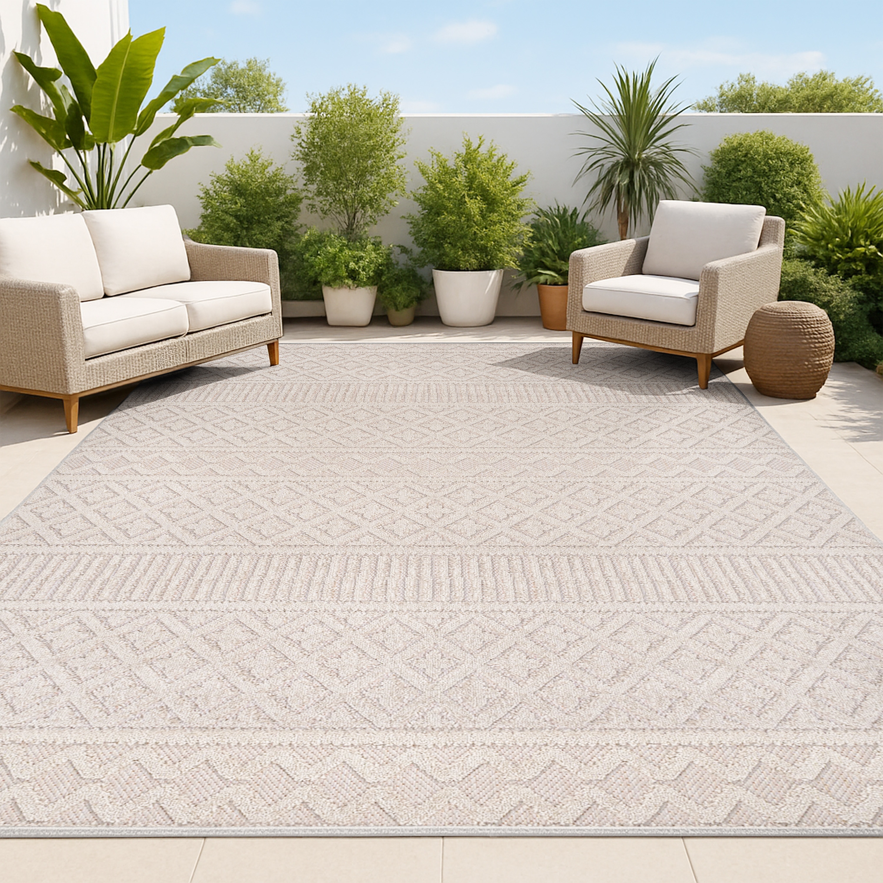 JONATHAN  Y SBH109C-3 South Beach Ormond High-Low 3 x 5 (ft) Loomed Polypropylene Beige/Gray Rectangular Indoor/Outdoor Geometric Moroccan Area rug