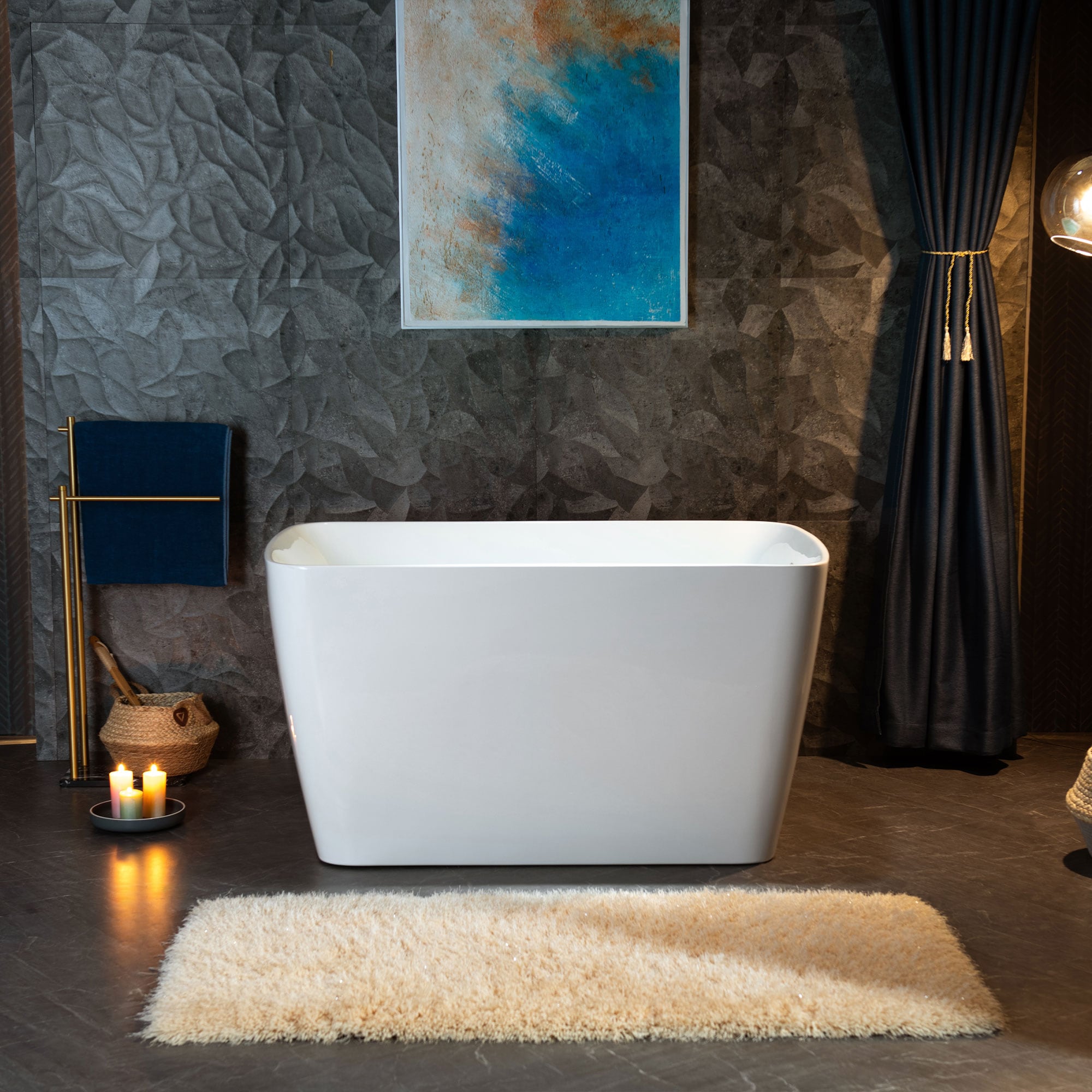 48'' White Acrylic Freestanding Rectangular Bathtub with Chrome Drain