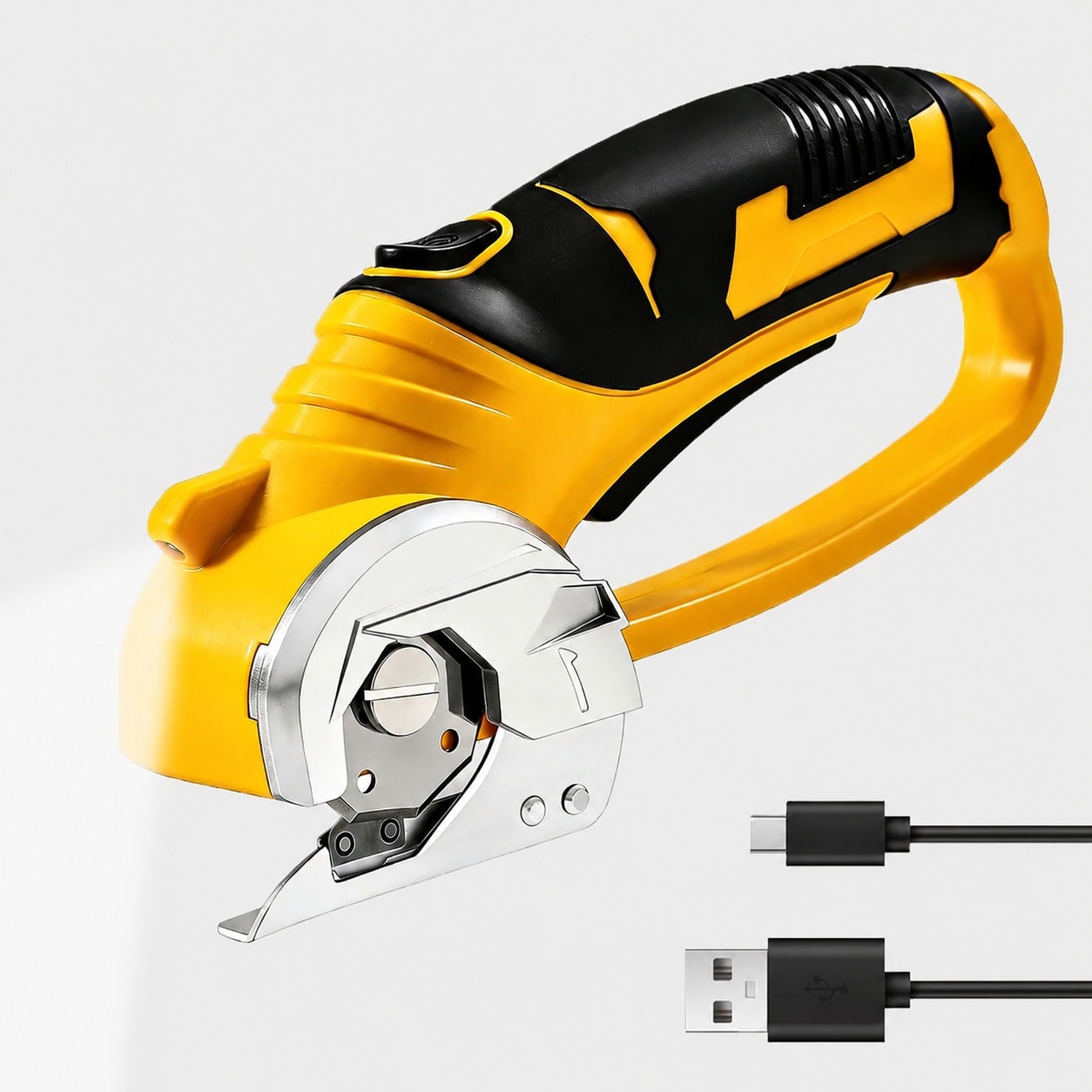 KHKFY 4v Cordless Electric Scissors Electric Box Cutter With LED Light and Safety Lock Rotary Cutter for Cardboard Leather Carpet Plastic Yellow #LKH0821H129