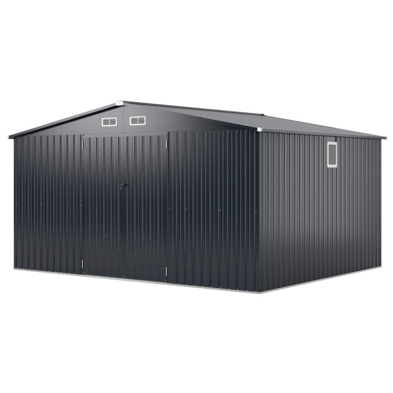 SUGIFT - 12-ft x 9.8-ft Outdoor Metal Storage Sheds for Backyard in Gray with Pitched Roof Lockab...