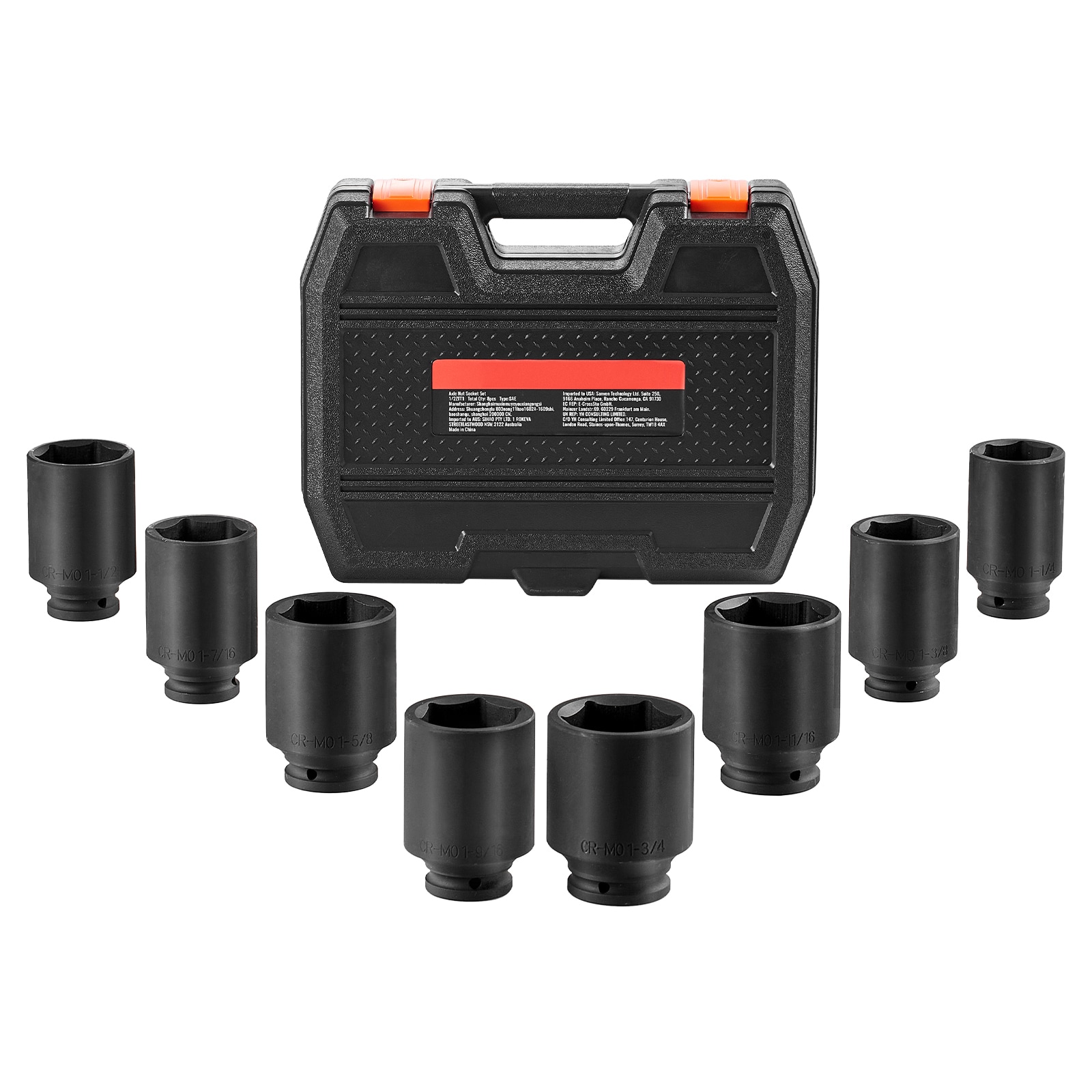 VEVOR SCZLMTTCZLM106224V0 Axle Nut Impact Socket Set 1/2-IN Drive Deep 12-Point 8-Piece Metric Spindle Nut Socket Set CR-MO Heat Treated Large Socket Set with Storage Case Auto Repair Removing or Installing Axle Nuts