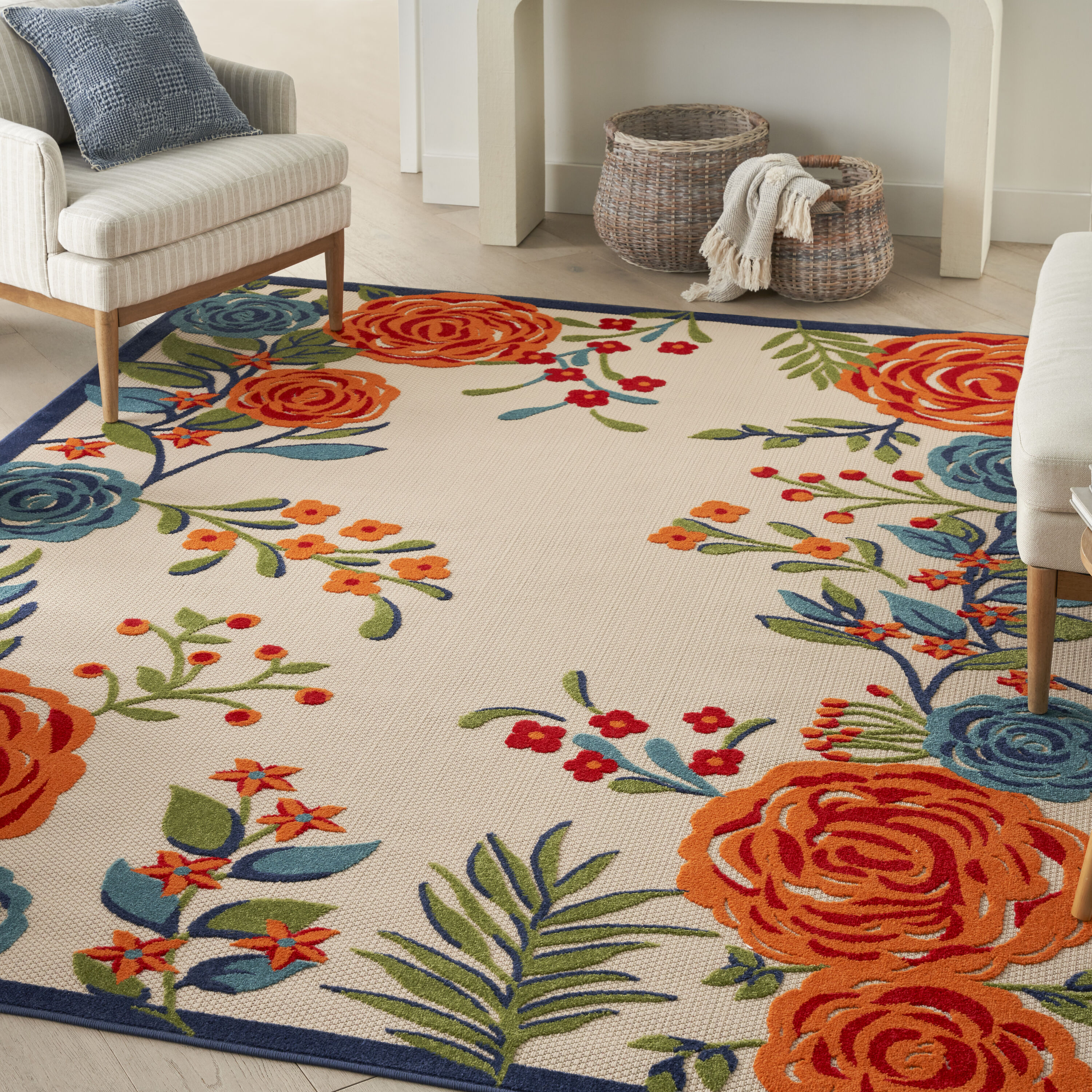 Nourison 099446170453 Aloha 5 x 8 (ft) Loomed Polypropylene Multicolor Rectangular Indoor/Outdoor Floral/Botanical Tropical Area rug