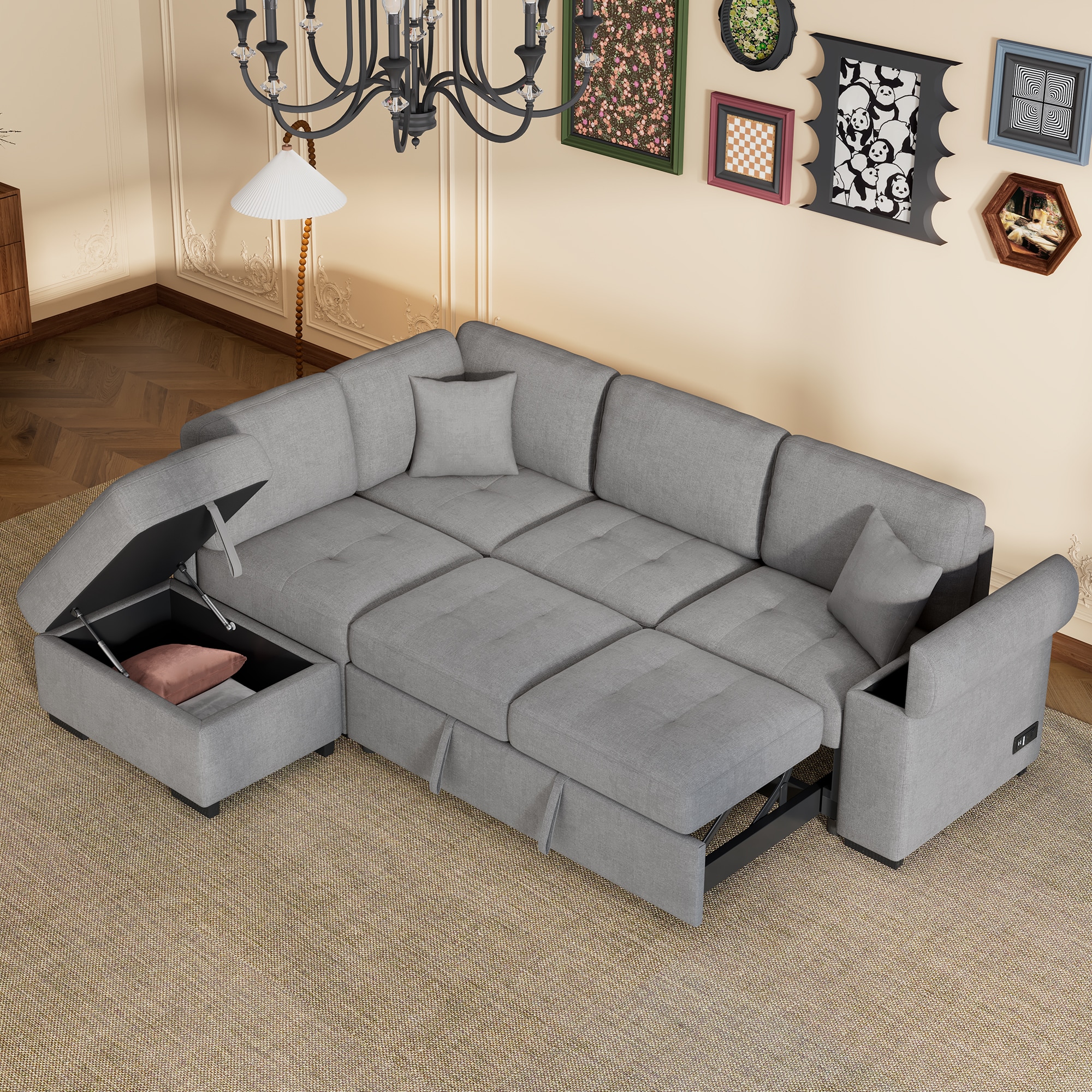 Nestfair S100250E Gray Contemporary/Modern Velvet Full Sofa bed