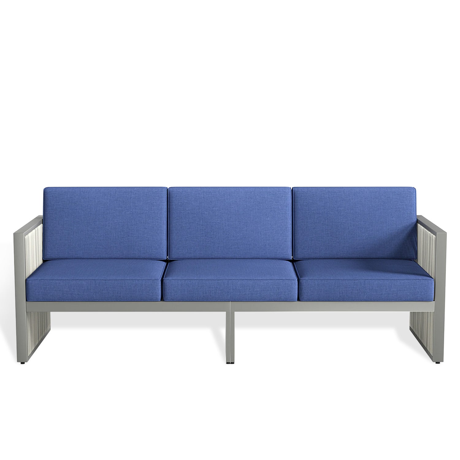 Rilyson FSFHGW13-1 Square-F Wicker Outdoor Sofa with Blue Cushions and Wicker Frame