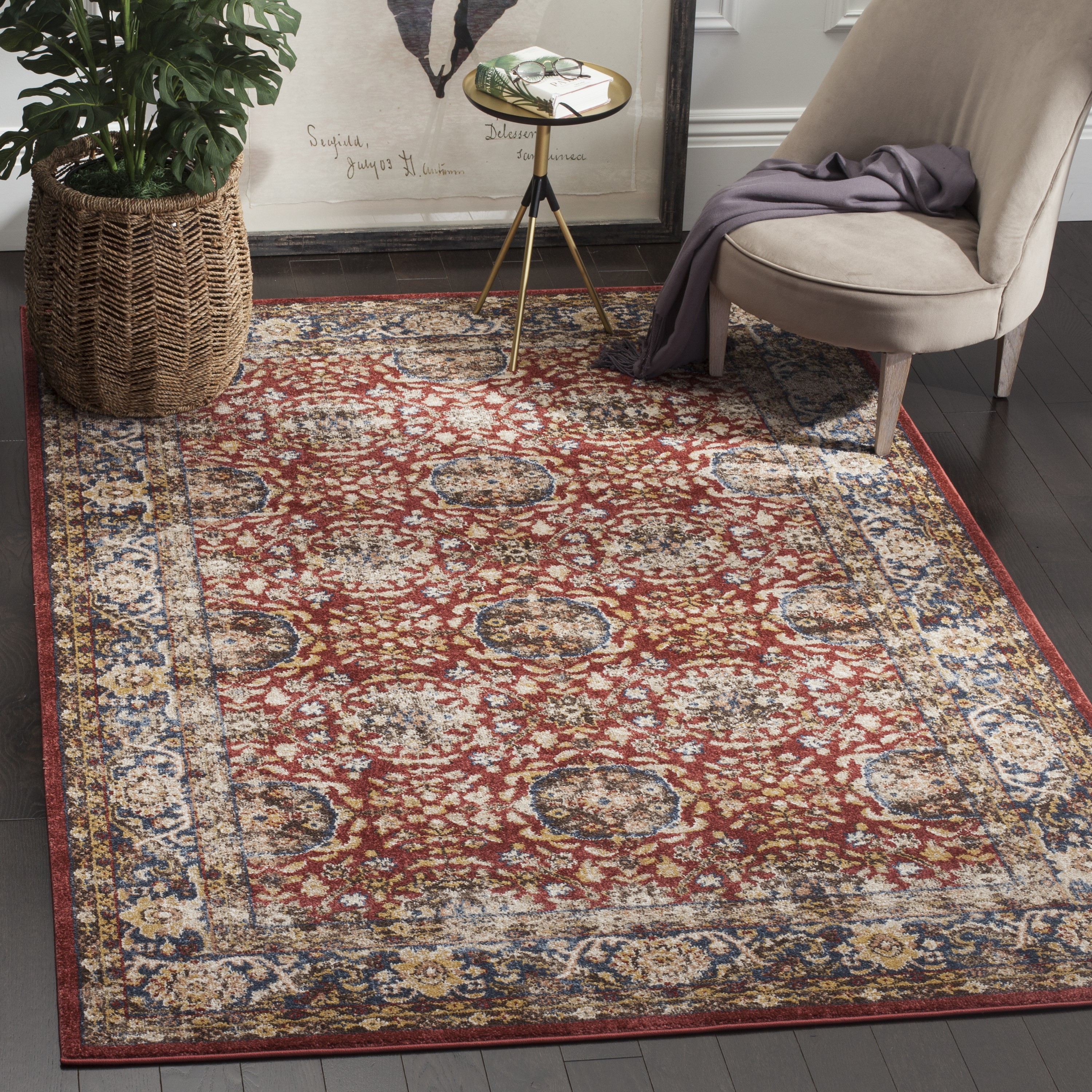 Safavieh BIJ632R-3 Bijar Izmit 3 x 5 (ft) Loomed Polypropylene Red/Royal Rectangular Indoor Floral/Botanical Oriental Throw rug