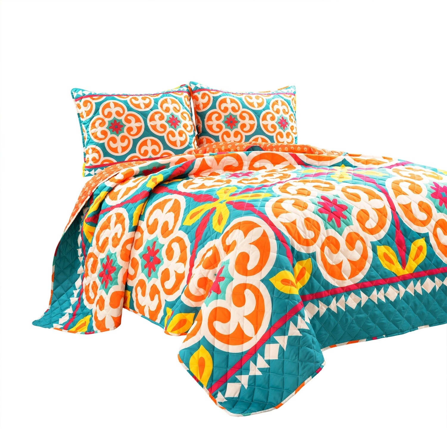 Lush Decor BOHO FLORAL-QT-TURQUOISE/ORANGE-3PC-F/Q in the Comforters ...