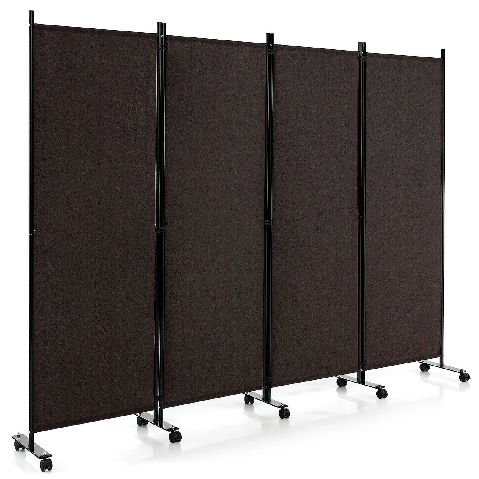 Slickblue Folding Modern Style 4-Panel Brown/Gray Room Divider with Lockable Wheels and Modular Privacy for Bedroom Office or Hospital
