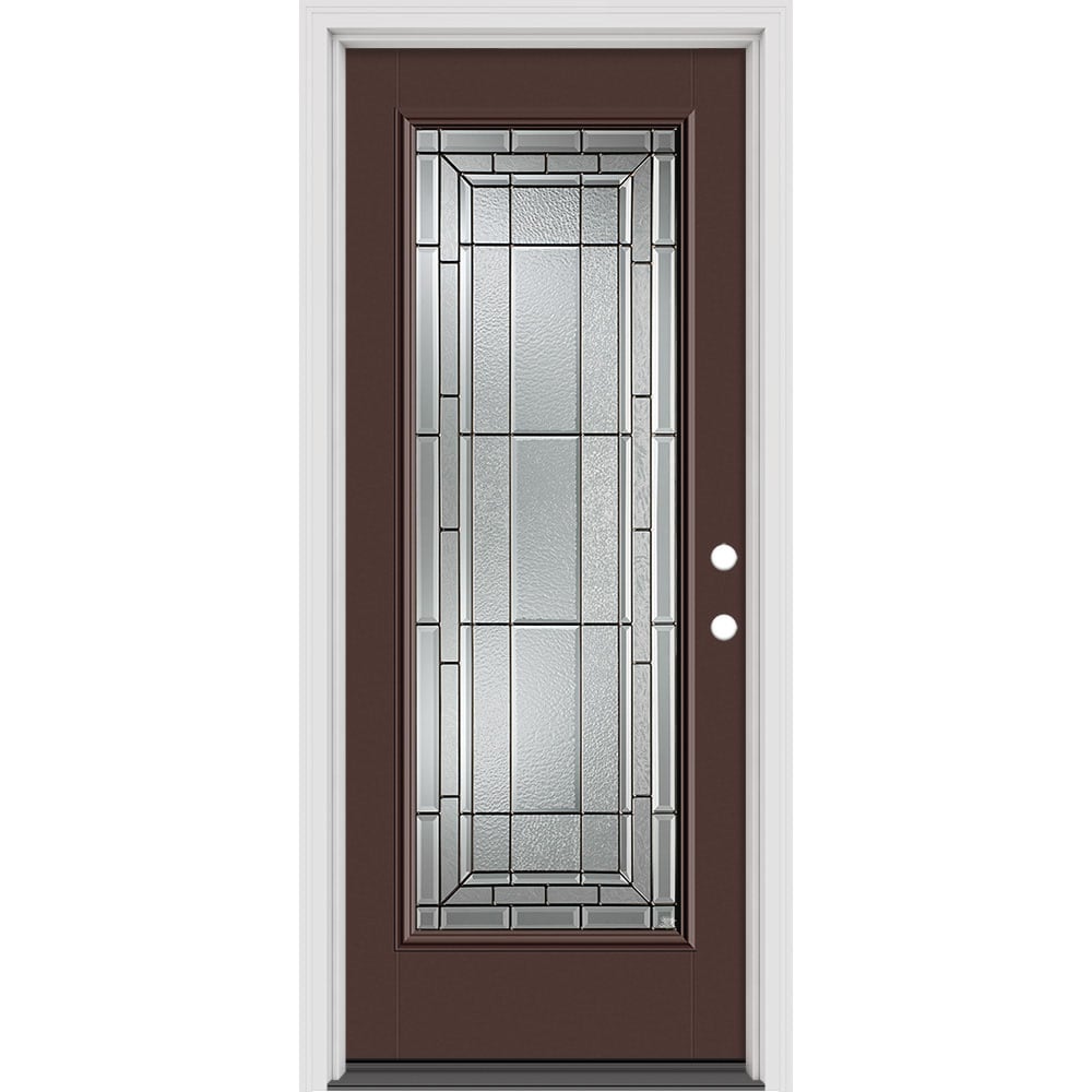 Masonite 631294 Sequence 32-in x 80-in x 4-9/16-in Fiberglass Full lite Left-hand inswing Chocolate Painted Prehung Front Door with Brickmould Insulating core