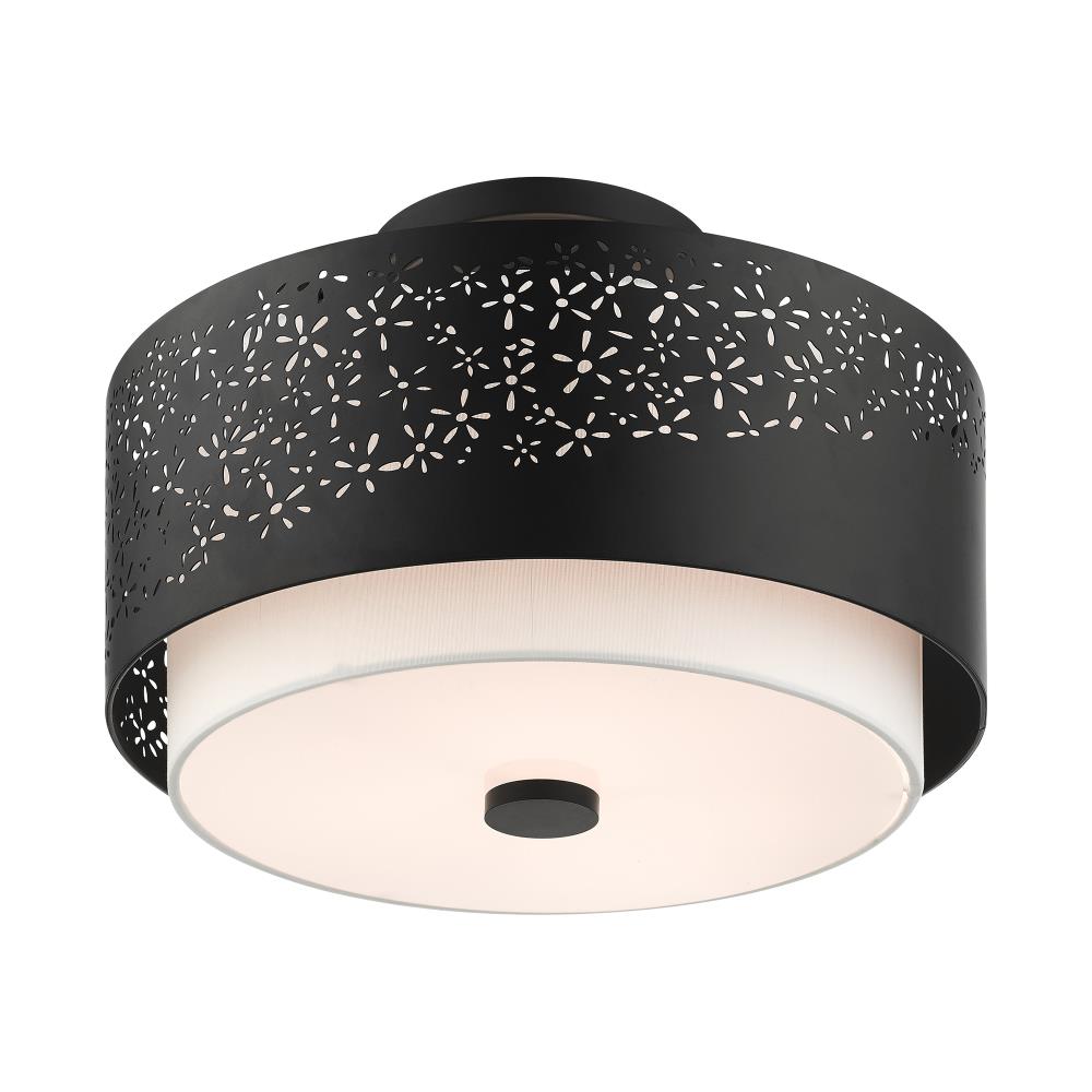 Noria Organic Black Steel 3-Light Semi-Flush Drum Mount