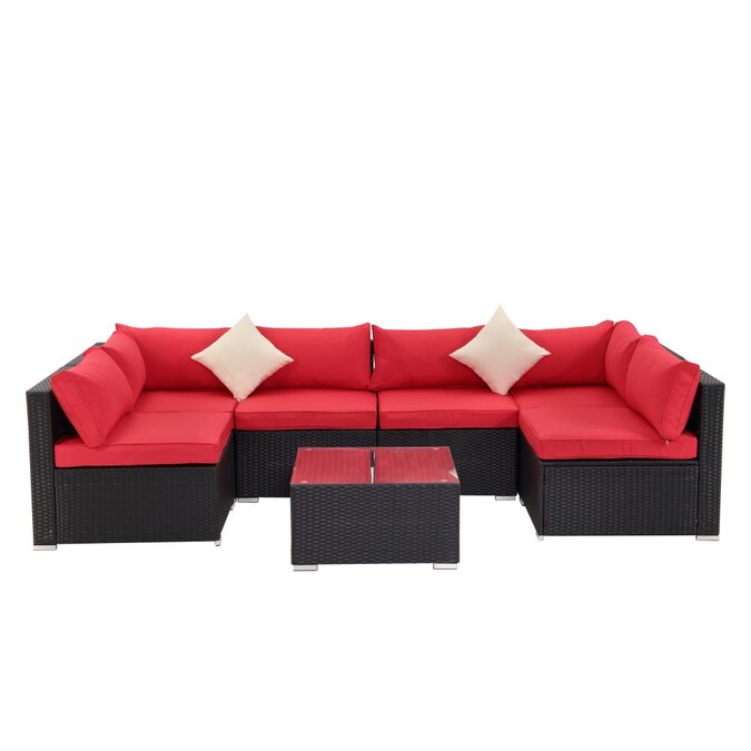Kinwell Rattan Sofa 7 Piece, Patio Sectional Sofa Cushions