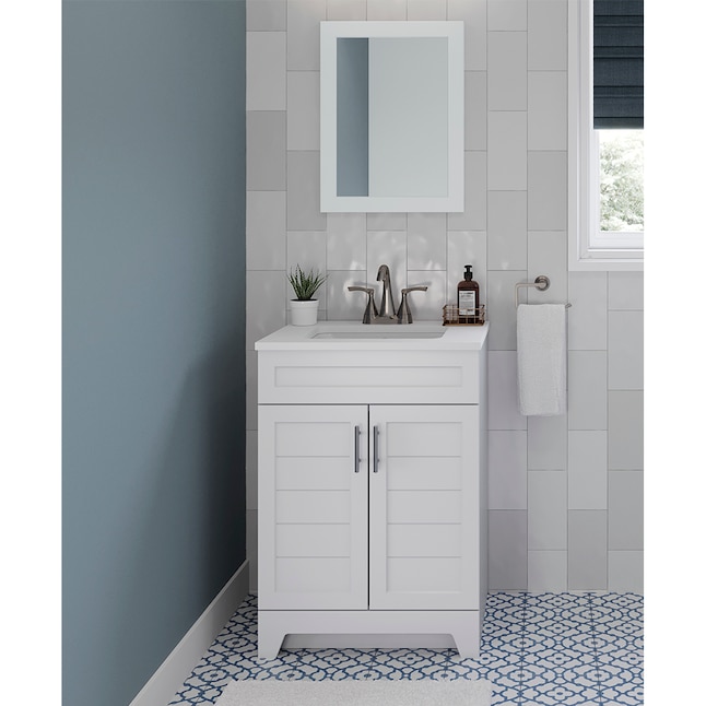 Style Selections C52124M-SS Kirkman 24-in White Single Sink Bathroom Vanity with White Cultured Marble Top (Mirror Included)