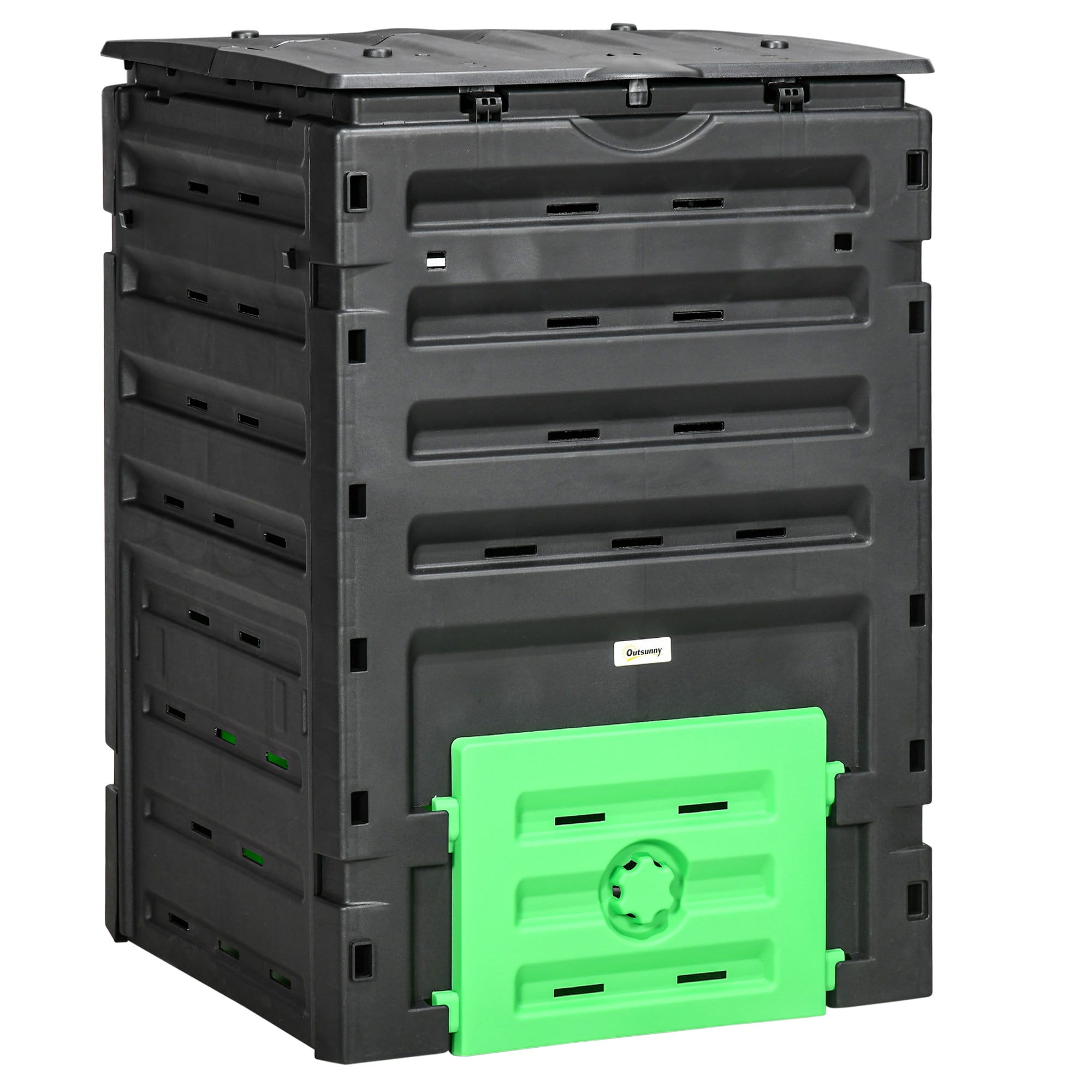 Outsunny 845-915V00BK 120 Gallon Compost Bin Large Composter with 80 Vents and 2 Sliding Doors Lightweight  Sturdy Black