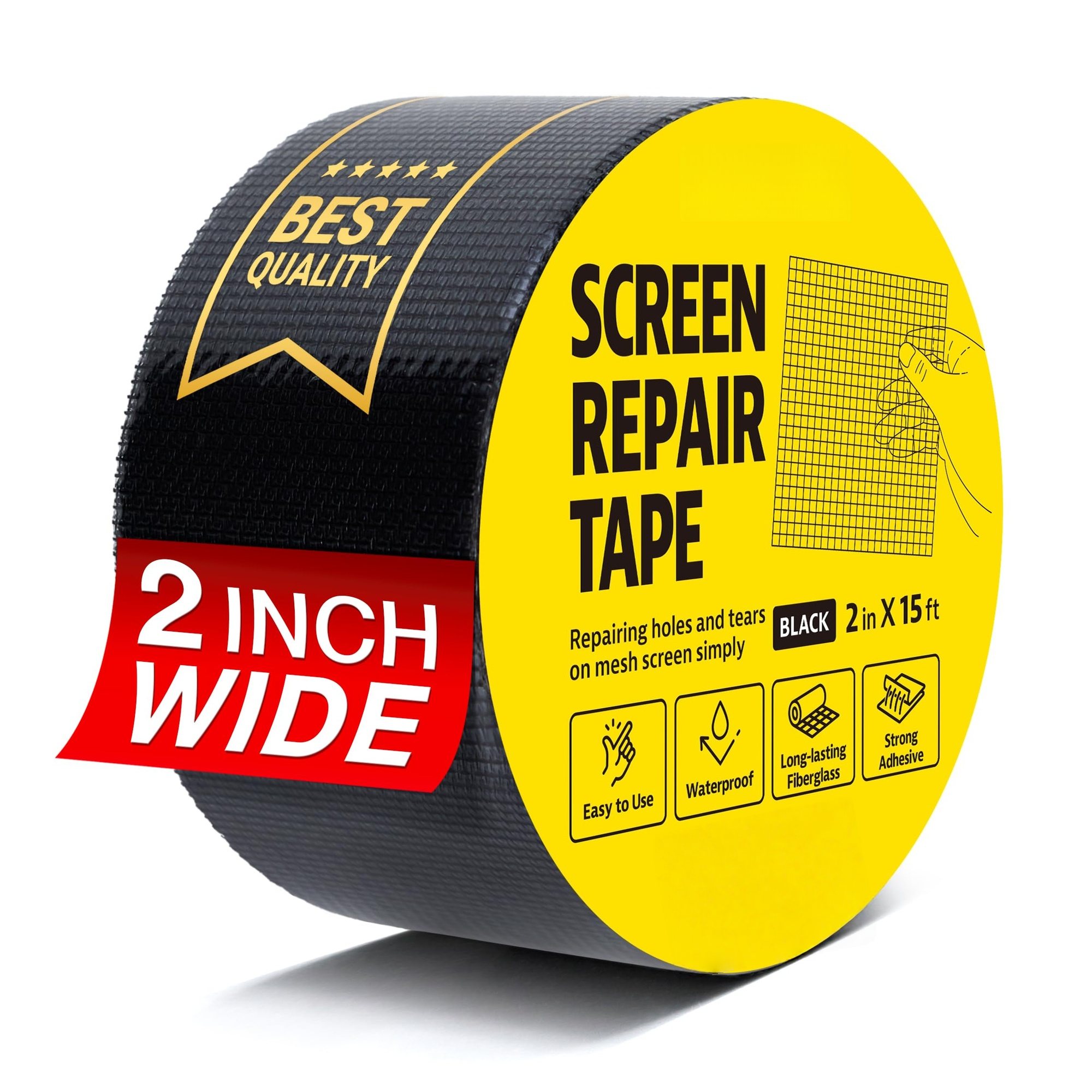 Wudkey Black 2in x 15ft Fiberglass Window Screen Repair Tape with Strong Adhesive Patch for Door and Window Screens #L4-EH1N5J