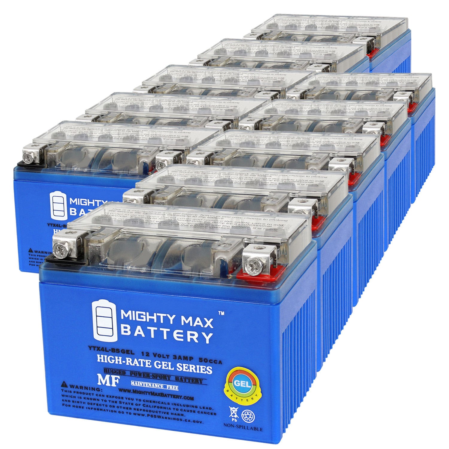 Mighty Max Battery MAX4028986 12V 3AH GEL ATV Quad Dirt Pit Bike 50/70/110/125CC Rechargeable Sealed GEL 1230 Backup power Batteries 10 -Pack