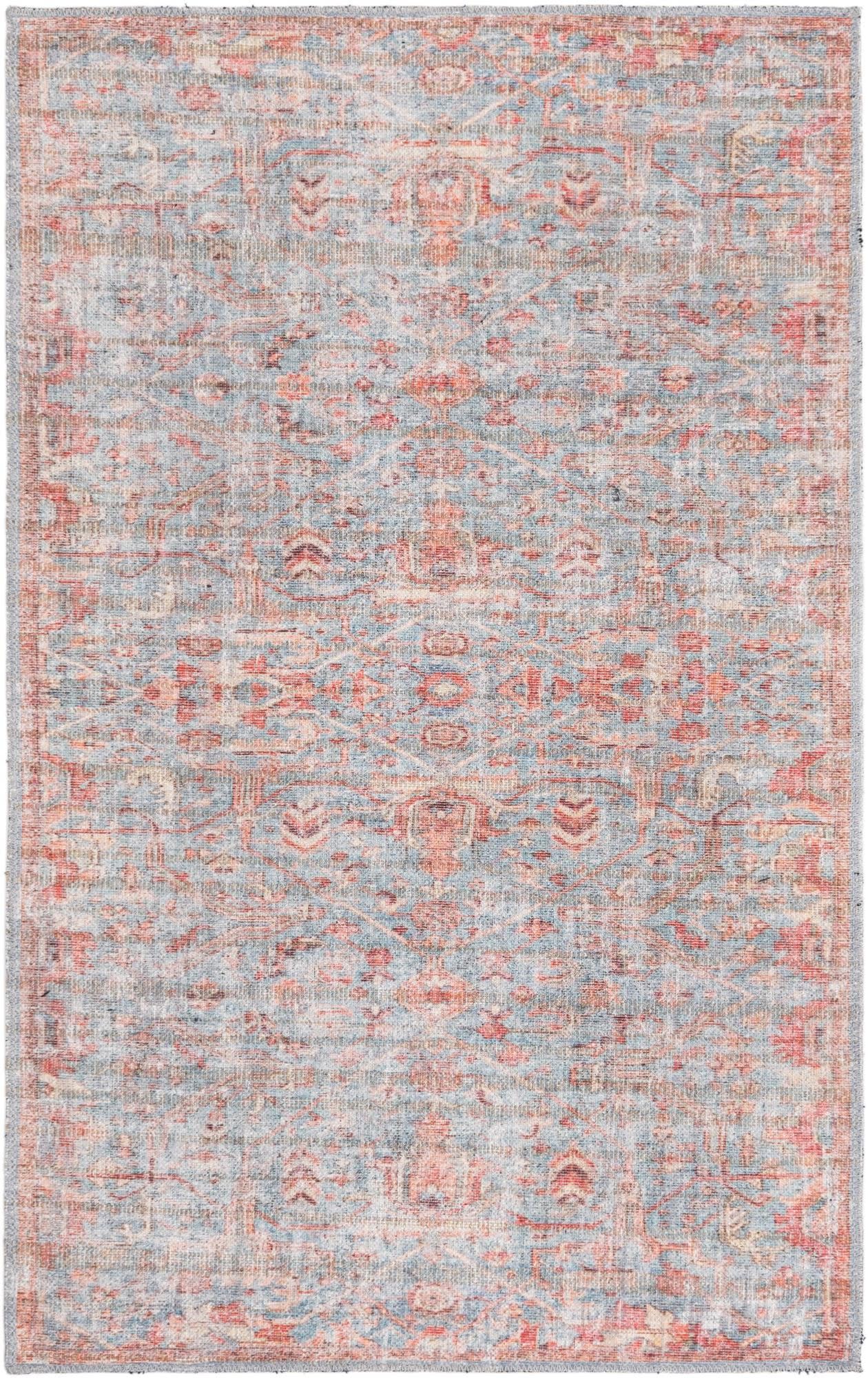 Blue Rectangular Flat Woven Washable Synthetic Rug