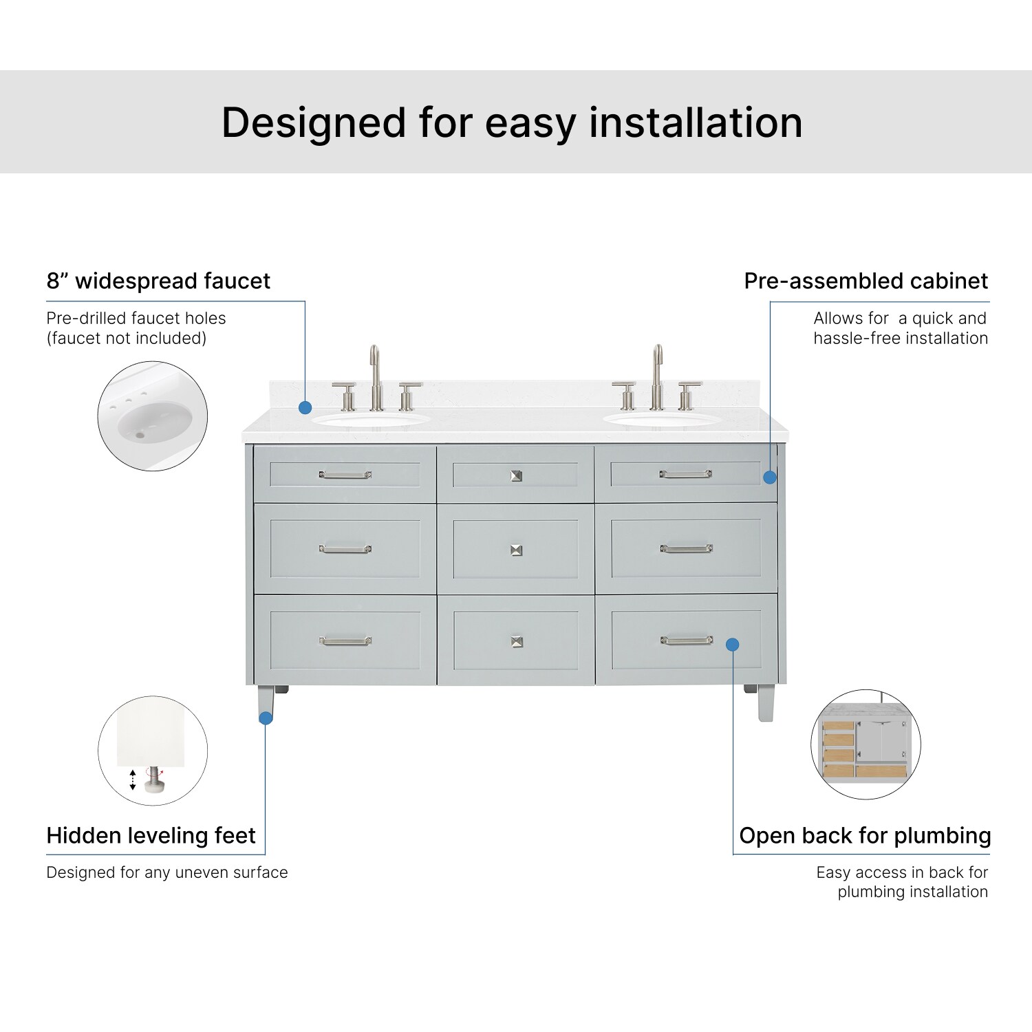 ARIEL B66DCQOVOGRY Bath-Vanity-Combo - View #7