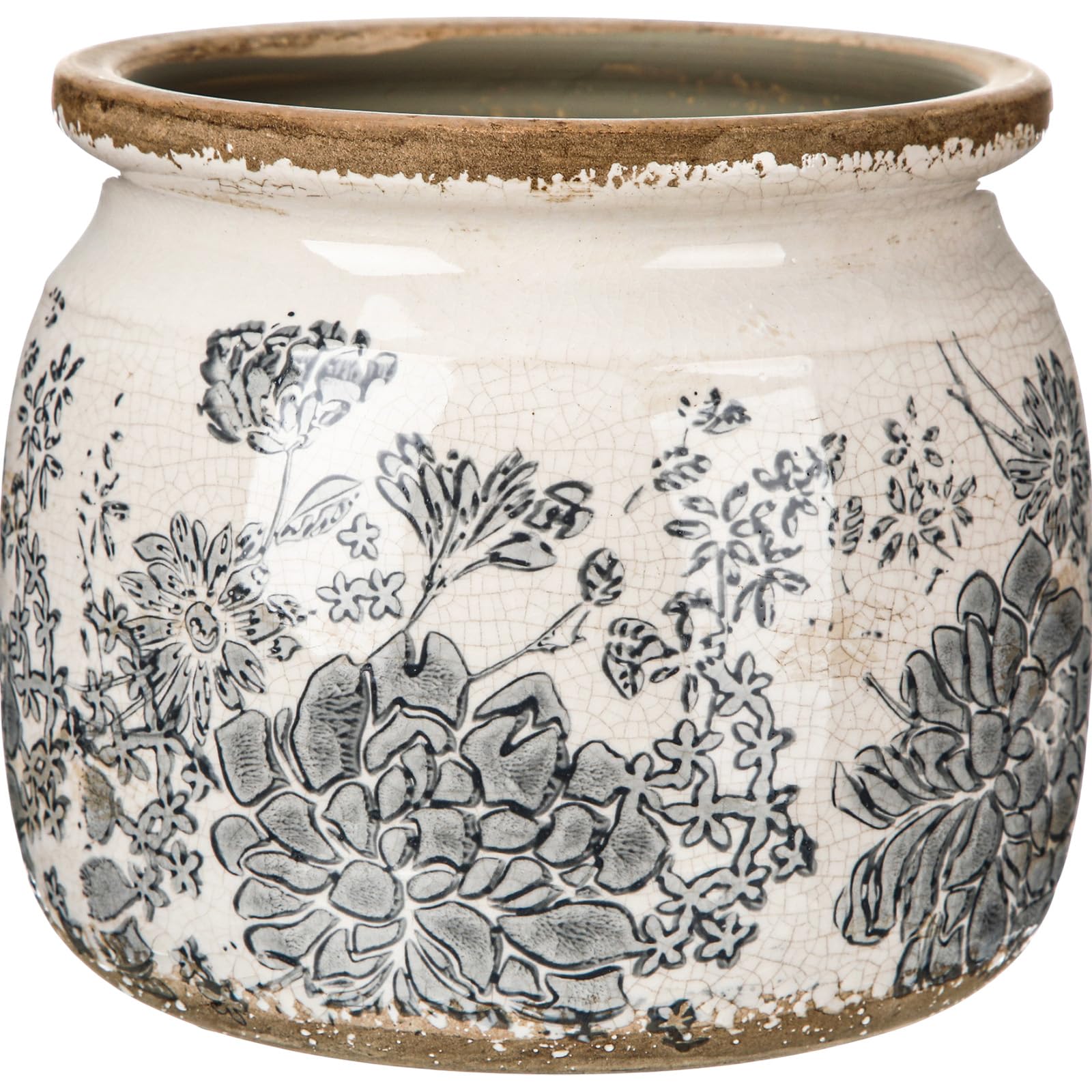 Justincity -  Vintage Large Ceramic Planter Pot 1 Piece Crackle Glaze Gray Floral Vase for Indoor...