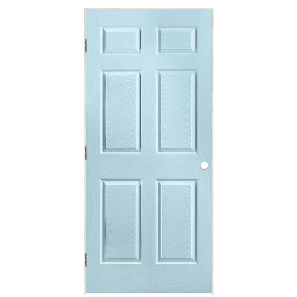 Masonite 1316955 36-in x 80-in Sea Mist Solid core 6-panel Right hand Textured Prefinished Molded composite Flat Jamb Single Prehung Interior Door