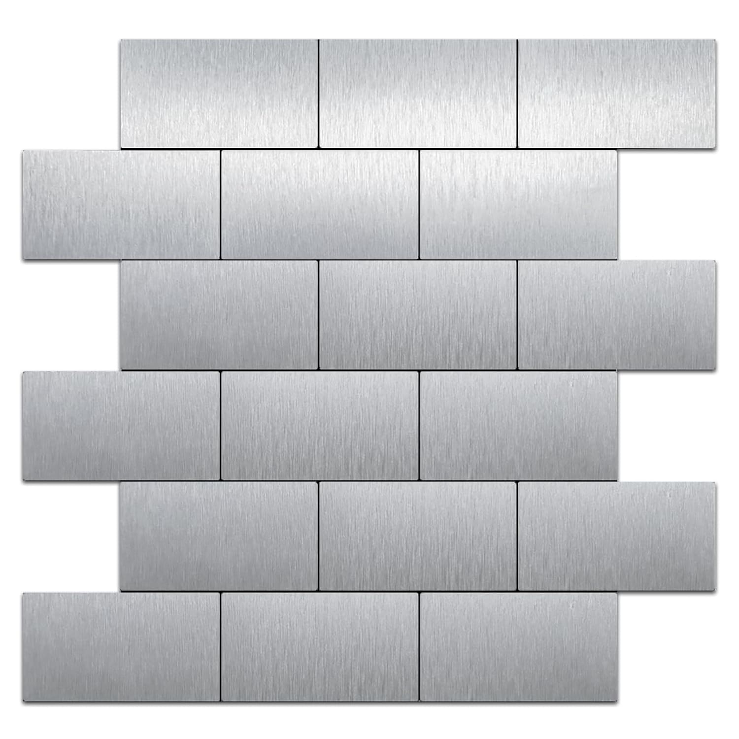 Etokfoks  Brushed Aluminum 12 in x 12 in PVC Peel and Stick Backsplash Mosaic Tile 10 Sheet for Kitchen Walls