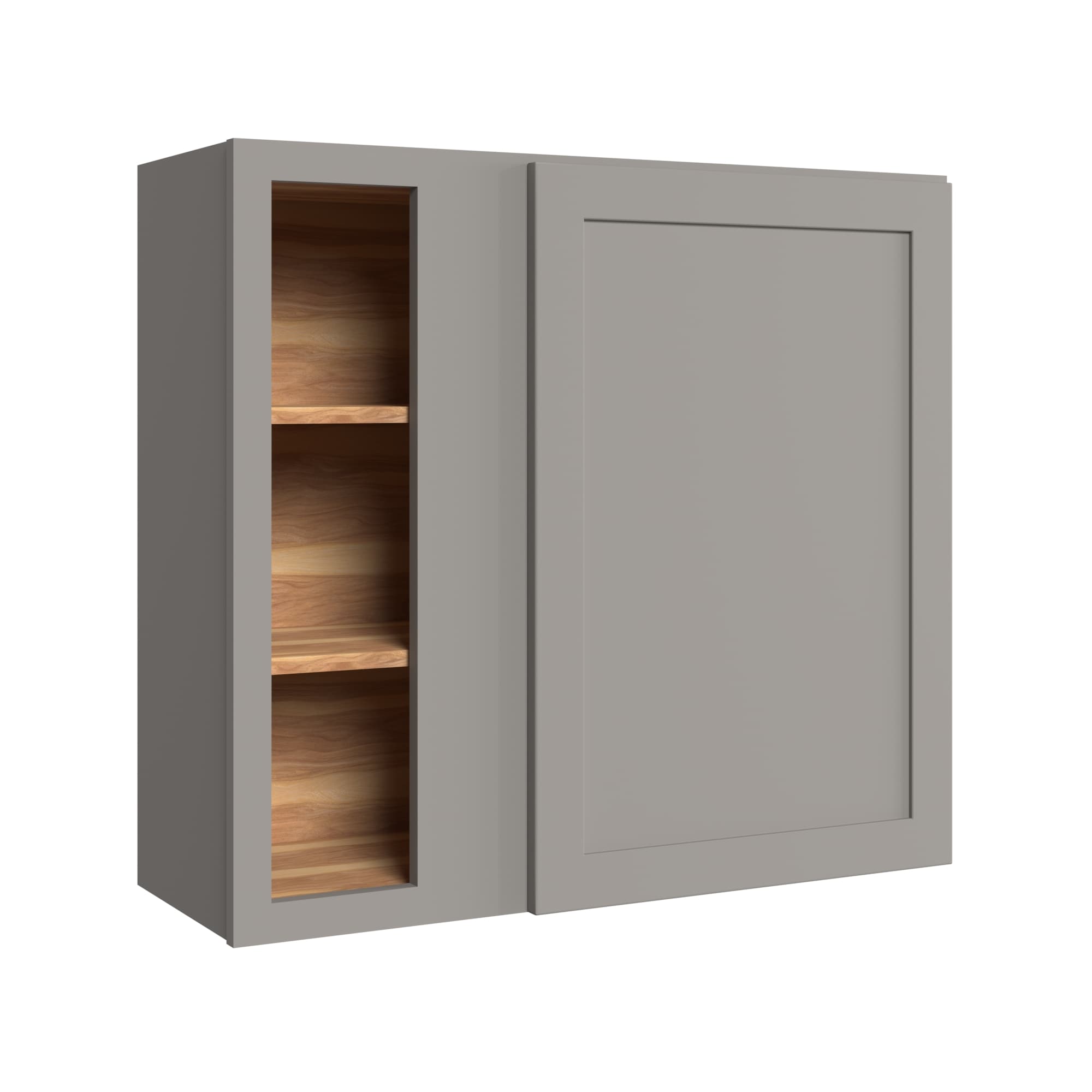 KraftMaid Momentum WBC3630LG81 Deveron 36-in W x 30-in H x 12-in D Pebble Grey Blind Corner wall Fully assembled Plywood Cabinet (Recessed Panel Shaker)