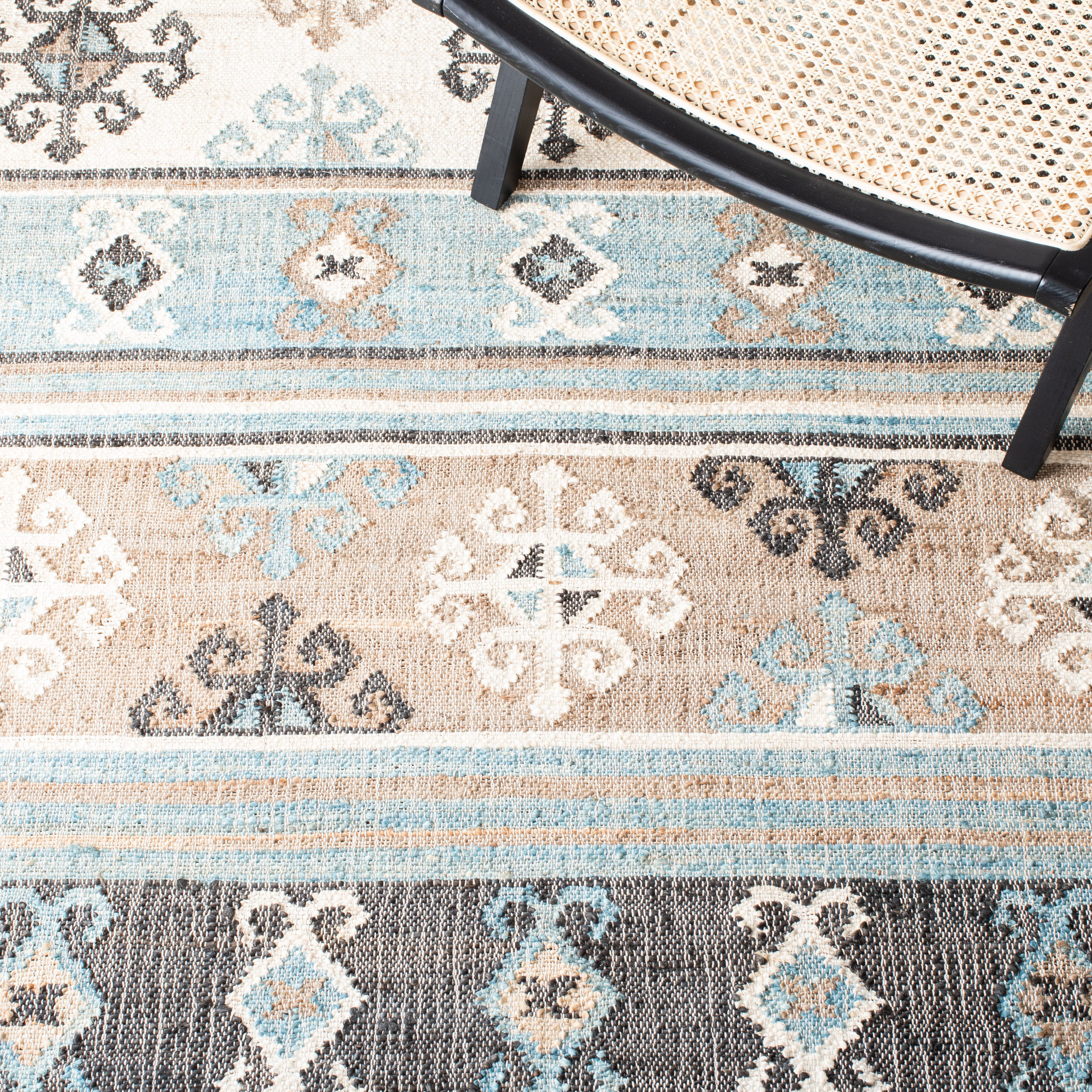Handmade Blue and Ivory Cotton Kilim 5' x 8' Area Rug