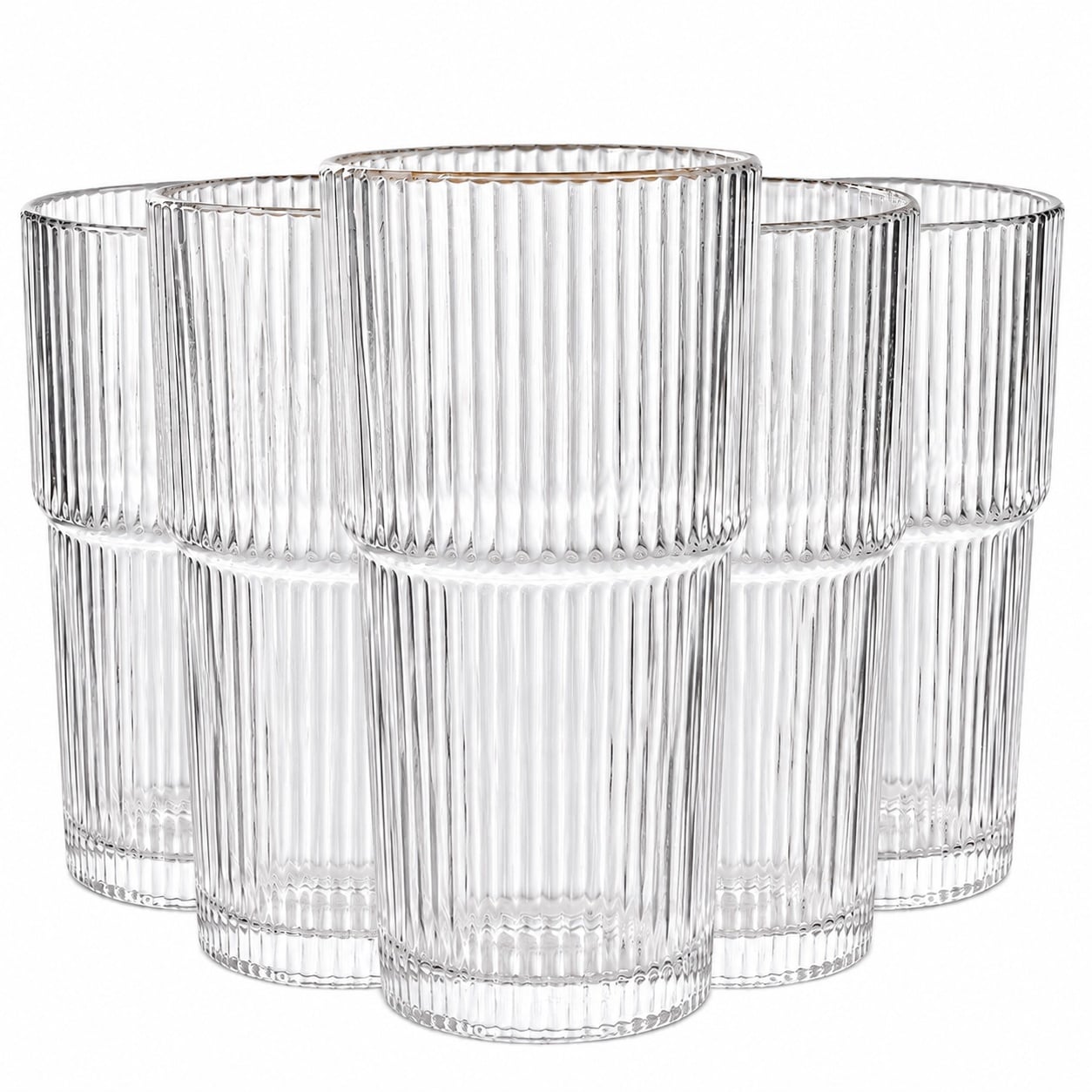 Aoibox  20 oz Ribbed Fluted Clear Glass Tumblers Origami Vintage Style Set of 6 for Water Iced Coffee Beer Cocktails