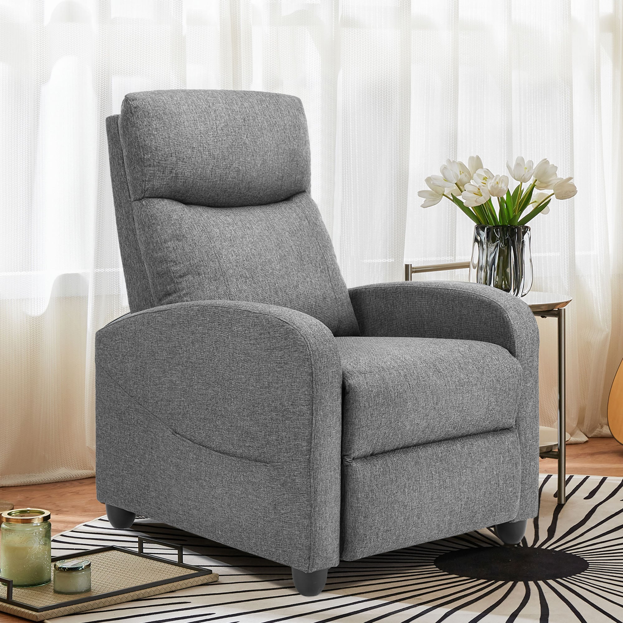 Clihome Massage Reclining Chair Gray Polyester Upholstered Tufted ...